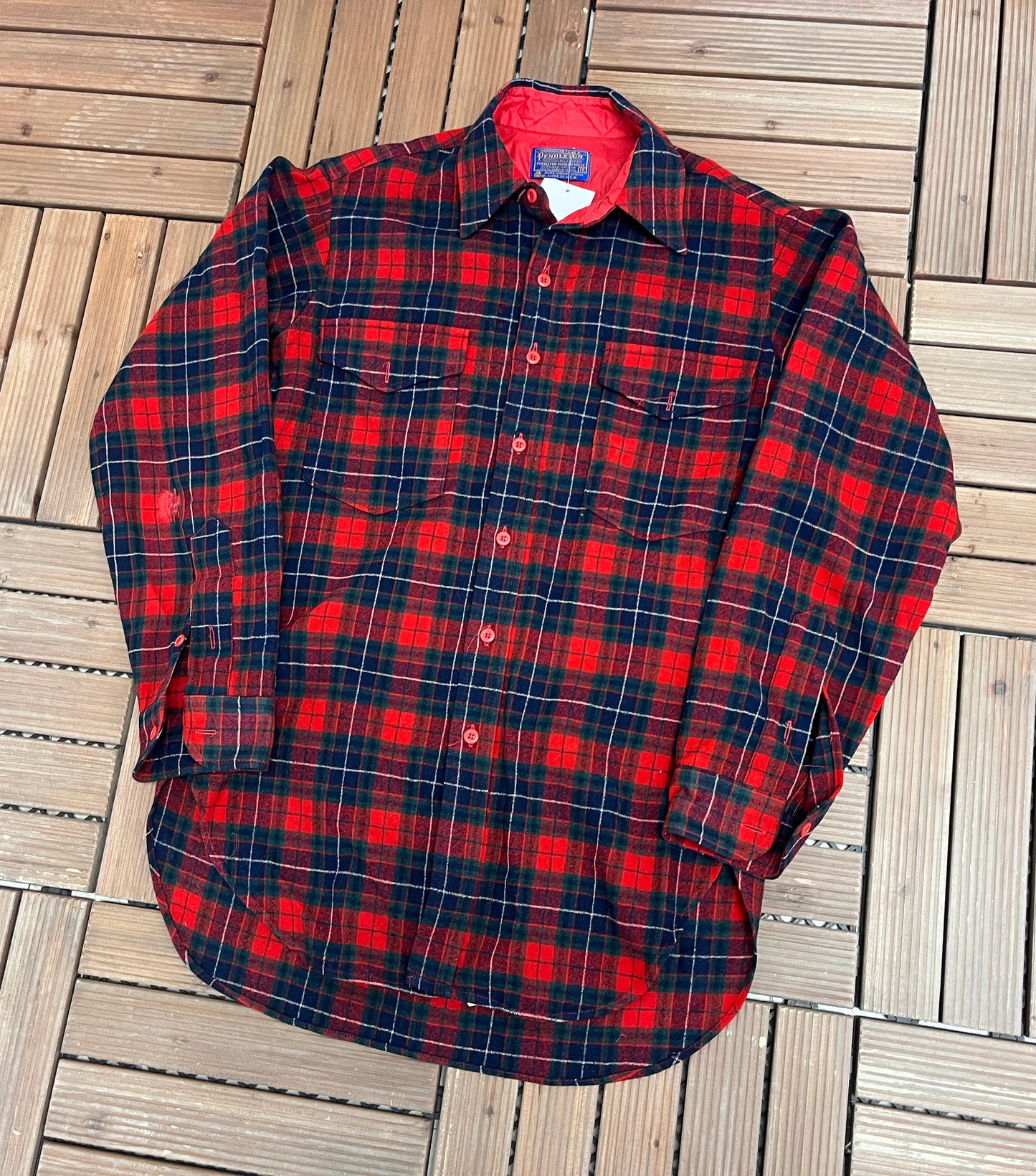 Pendleton Pure Virgin Wool Grey Flannel Shirt | Size Large | Vintage 1990s Red Button Down | Made in USA |