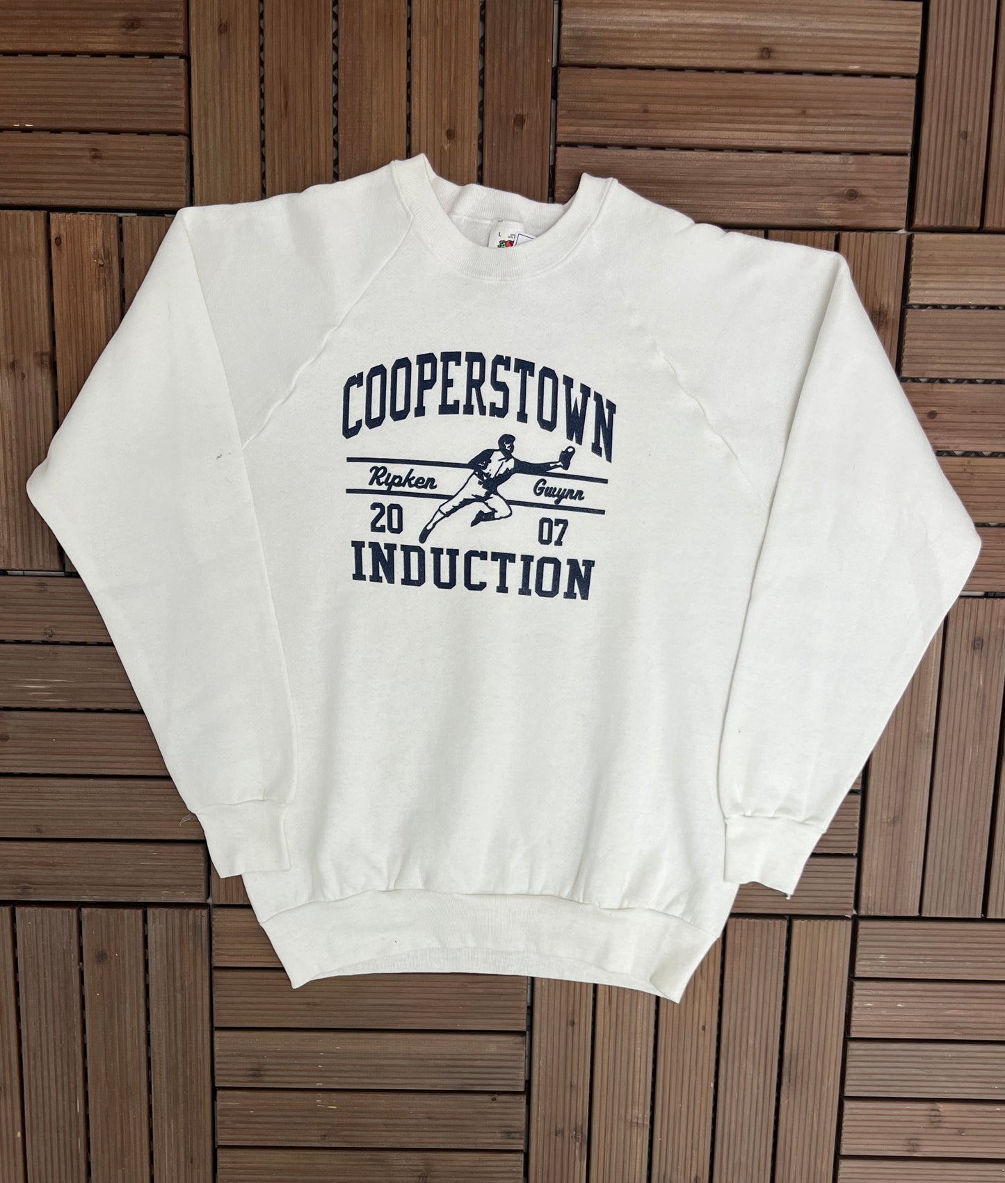 MLB Hall Of Fame Cooperstown Induction Graphic Crewneck | Size Large | Vintage 2000s Baseball White Sweater |