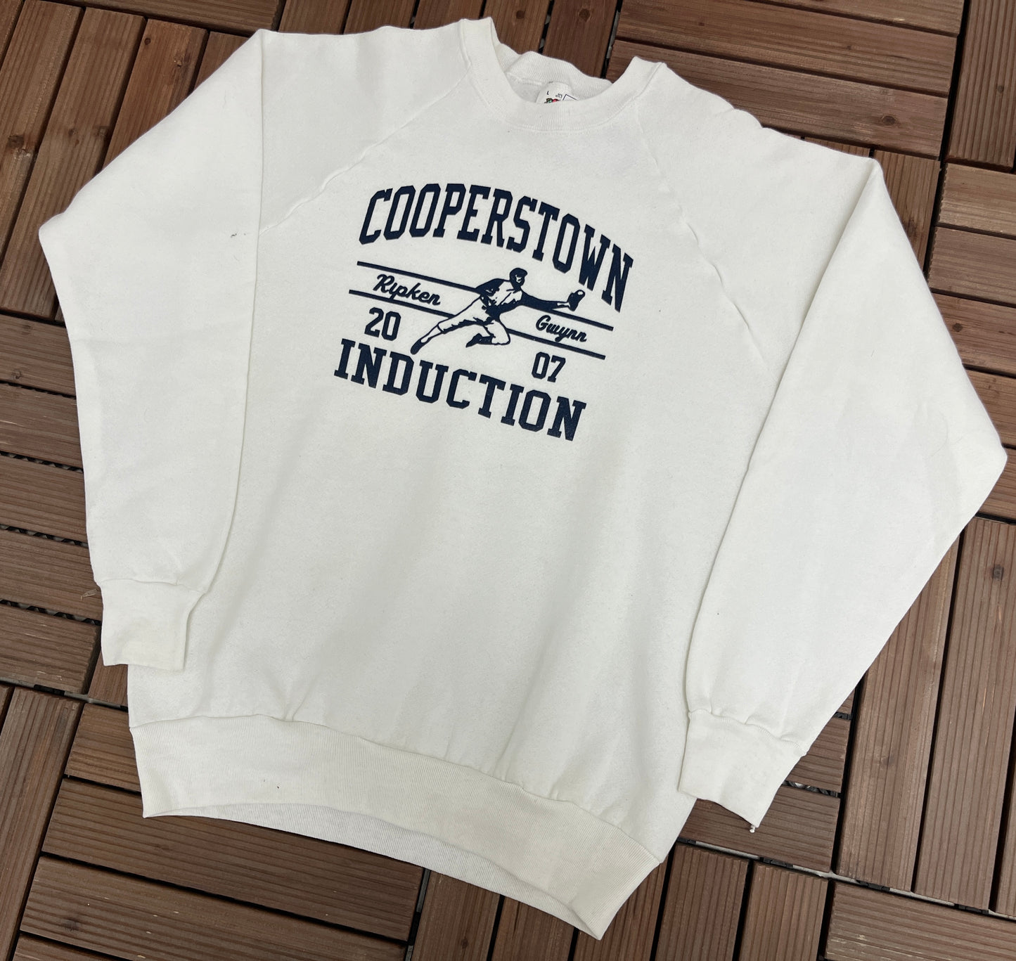 MLB Hall Of Fame Cooperstown Induction Graphic Crewneck | Size Large | Vintage 2000s Baseball White Sweater |