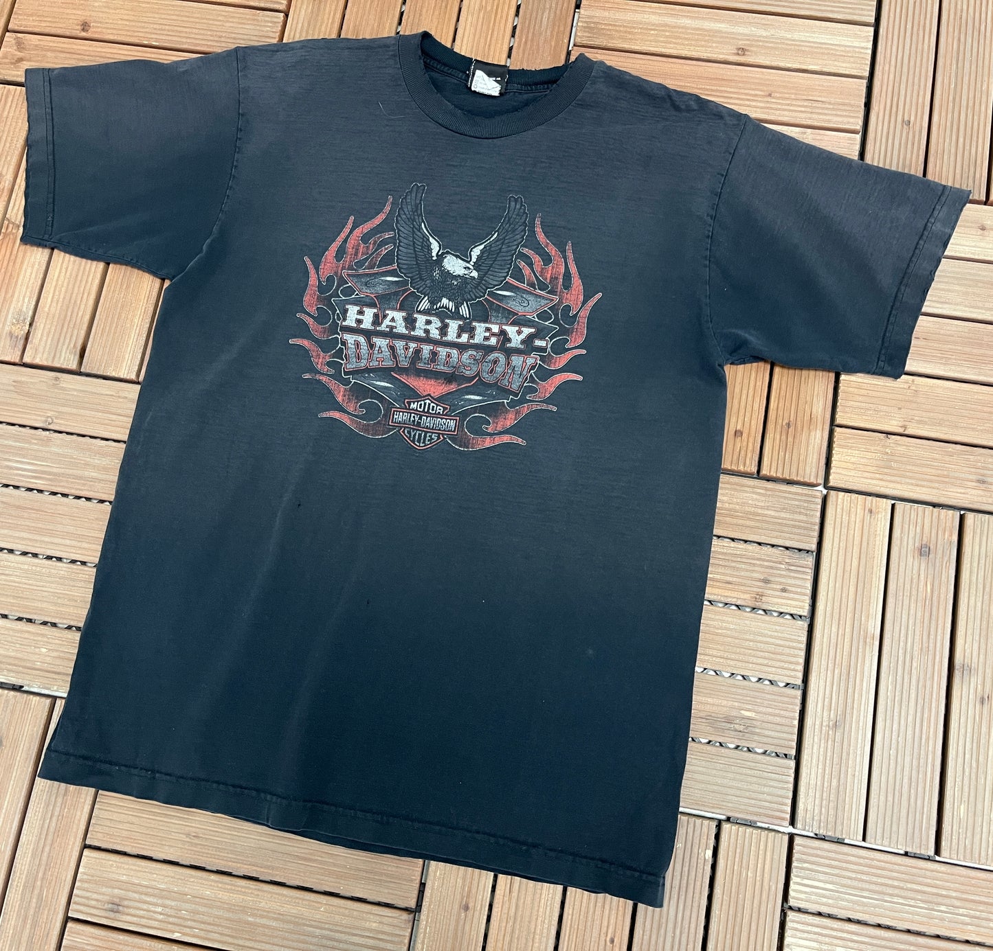 Harley Davidson Meredith, New Hampshire Graphic Tee | Size X-Large | Vintage 2000s Biker Motorcycle Black T-Shirt | Made in USA |