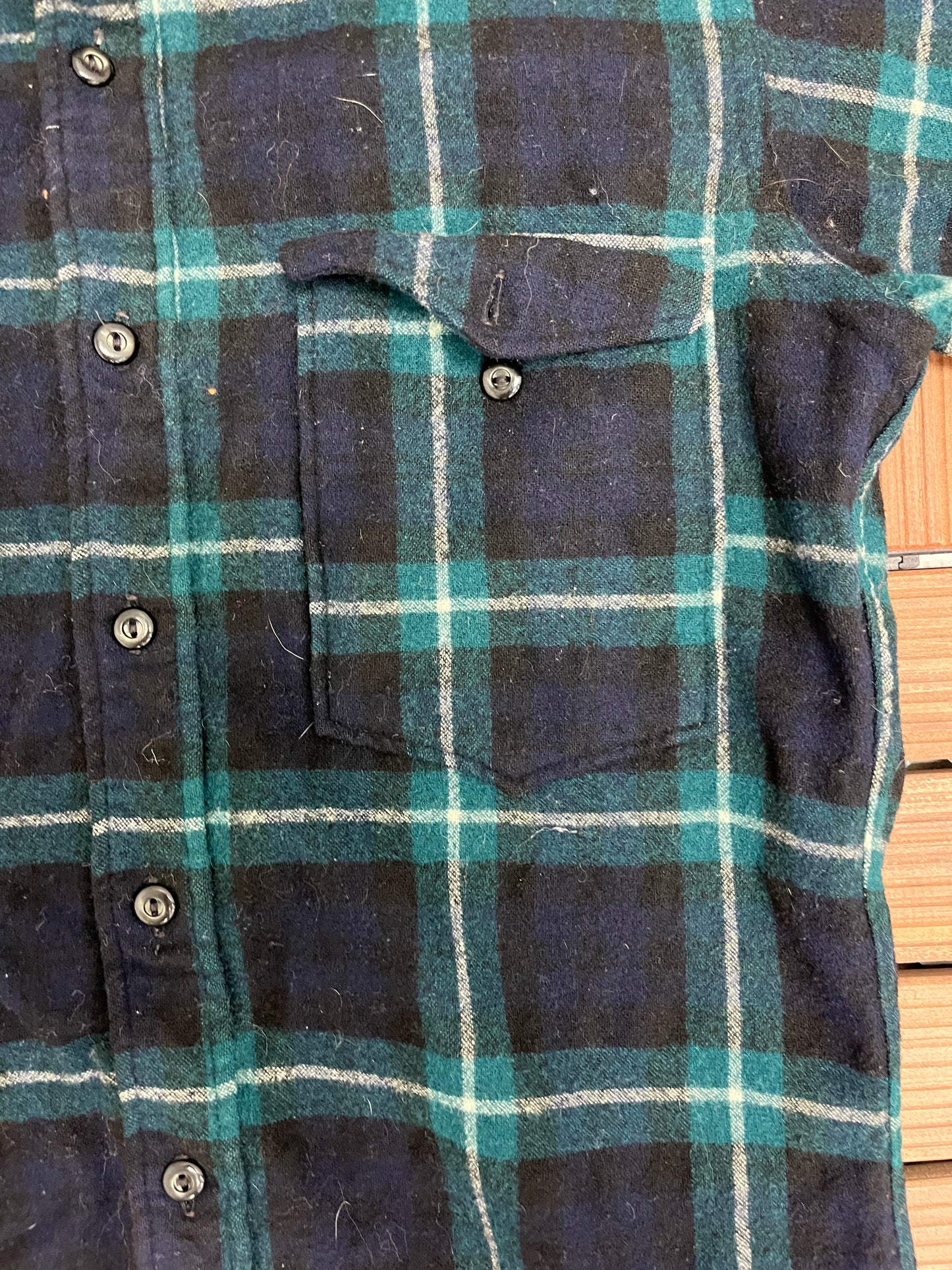 Pendleton Pure Virgin Wool Flannel Shirt | Size Medium | Vintage 1990s Blue & Green Button Down | Made in USA |