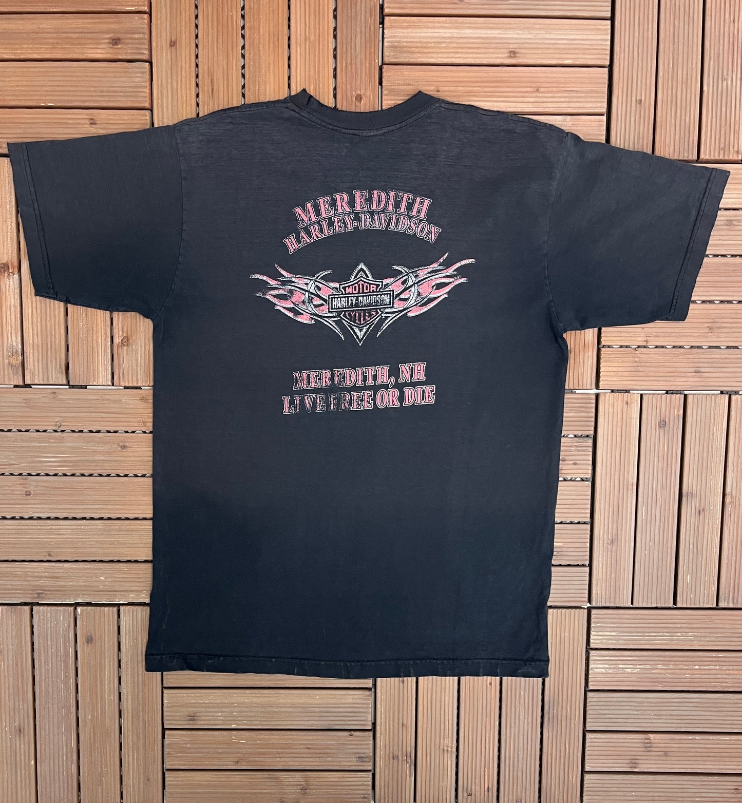 Harley Davidson Meredith, New Hampshire Graphic Tee | Size X-Large | Vintage 2000s Biker Motorcycle Black T-Shirt | Made in USA |