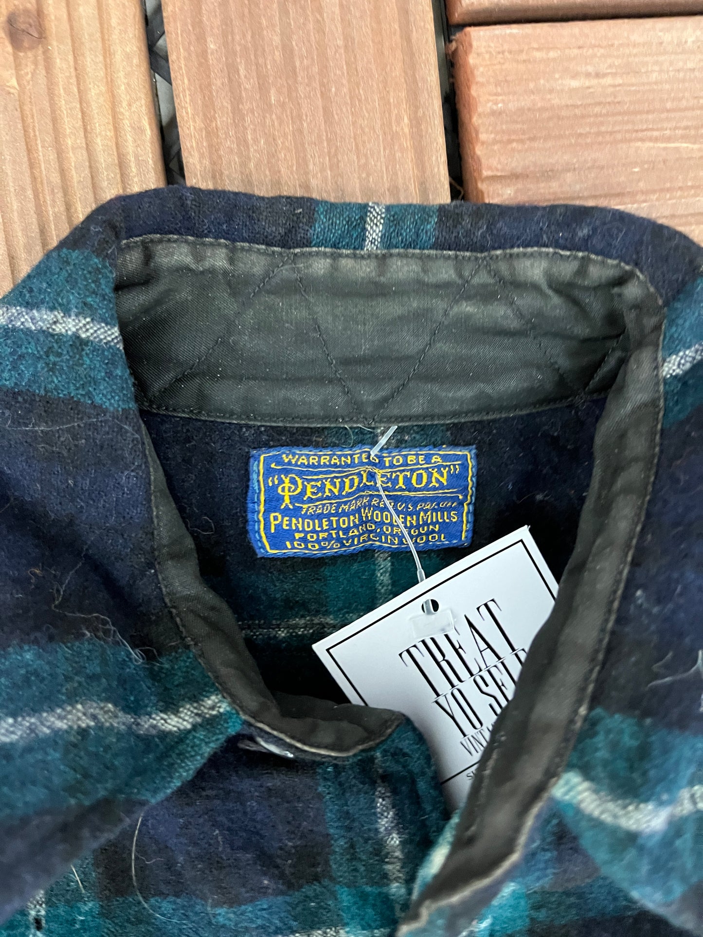 Pendleton Pure Virgin Wool Flannel Shirt | Size Medium | Vintage 1990s Blue & Green Button Down | Made in USA |