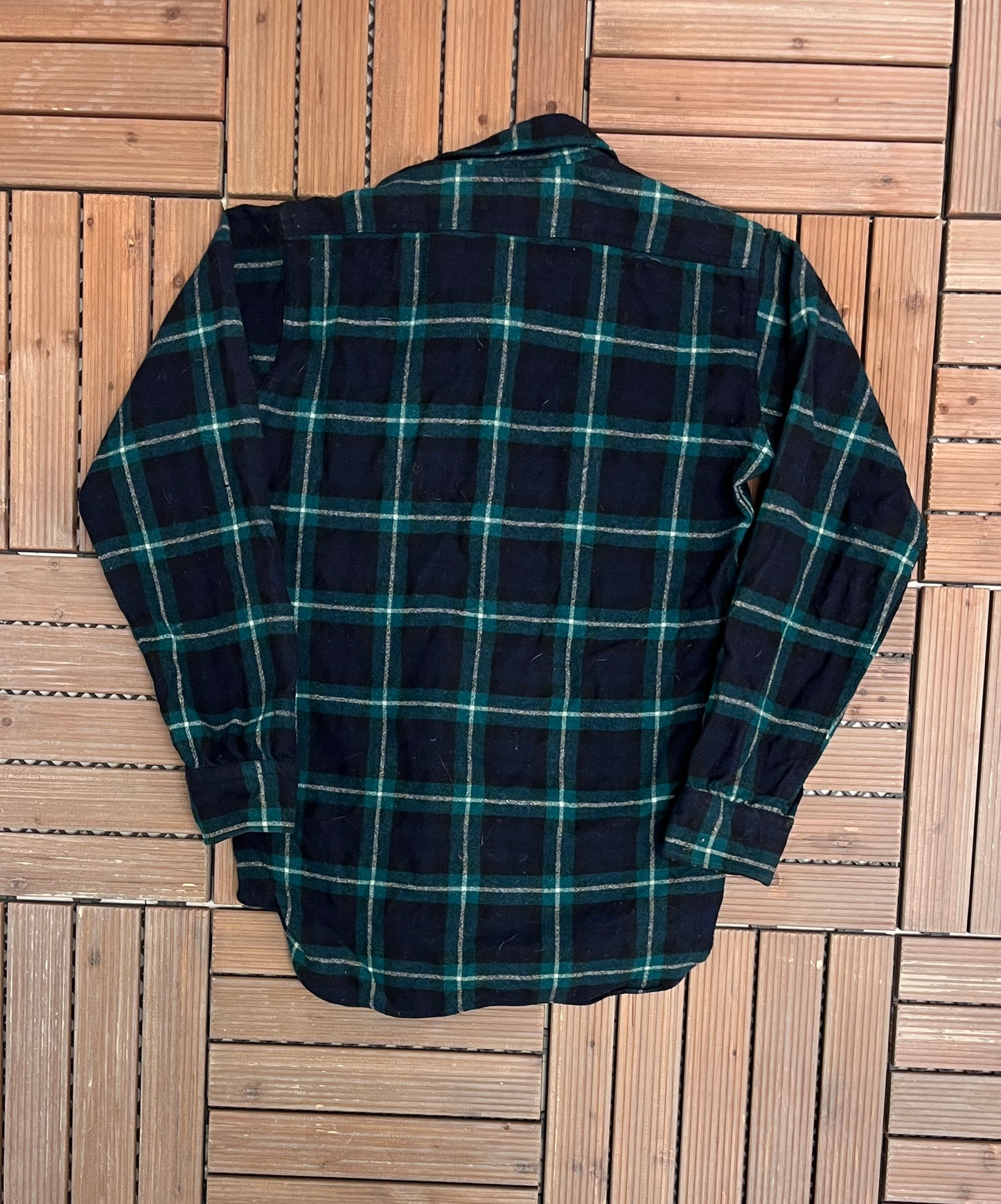 Pendleton Pure Virgin Wool Flannel Shirt | Size Medium | Vintage 1990s Blue & Green Button Down | Made in USA |