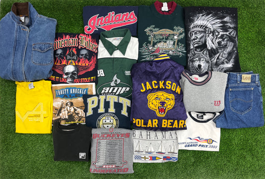 16 Piece Wholesale Bundle Lot of 1990s & 2000s Music, Pro / College Sports, Jeans, Branded, Promotional Items