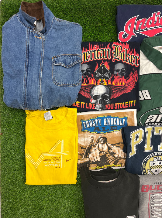 16 Piece Wholesale Bundle Lot of 1990s & 2000s Music, Pro / College Sports, Jeans, Branded, Promotional Items