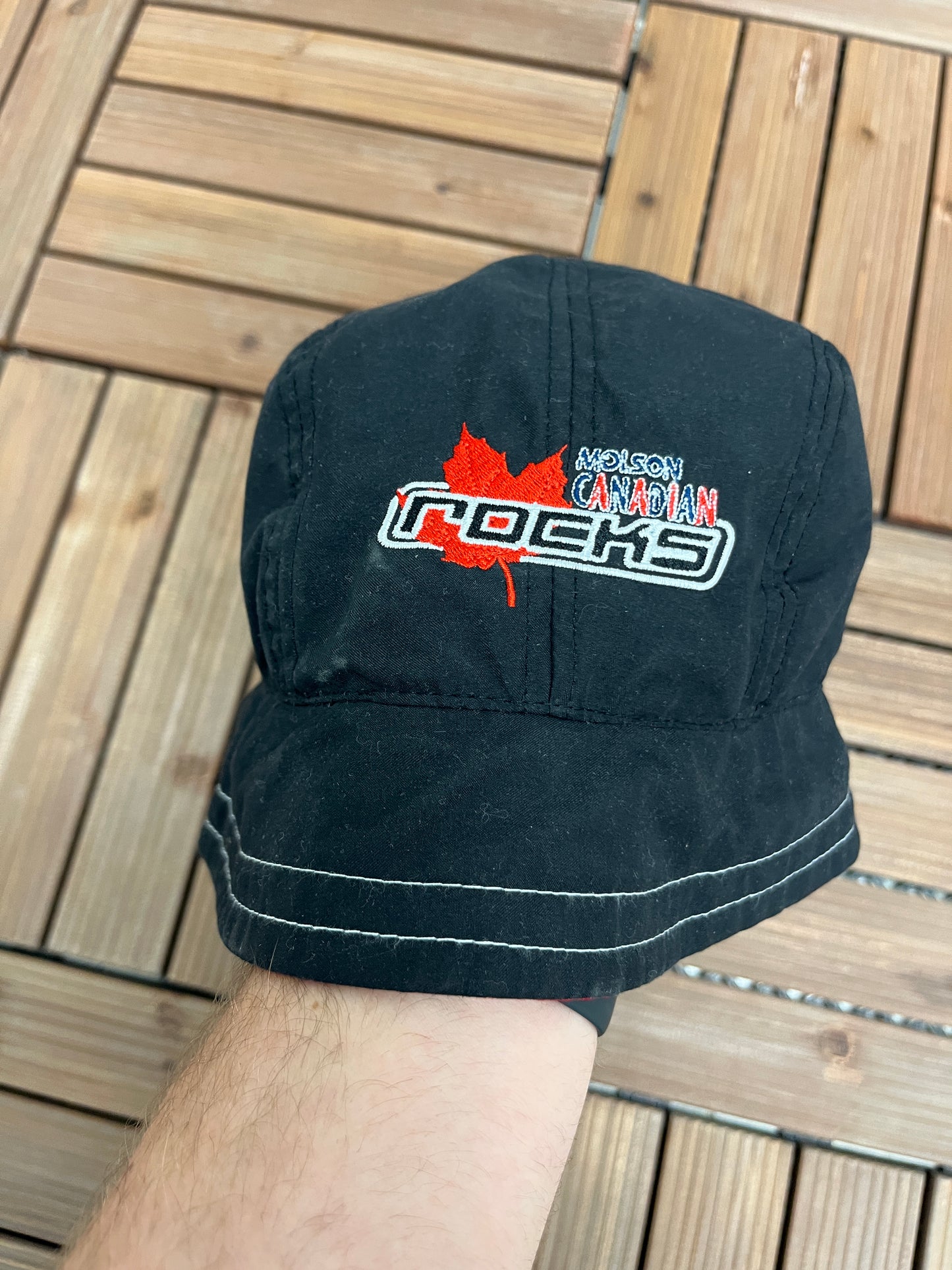 Molson Canadian Rocks Embroidered Graphic Bucket Hat | One Size Fits All | Vintage Promotional Black Bucket Cap |