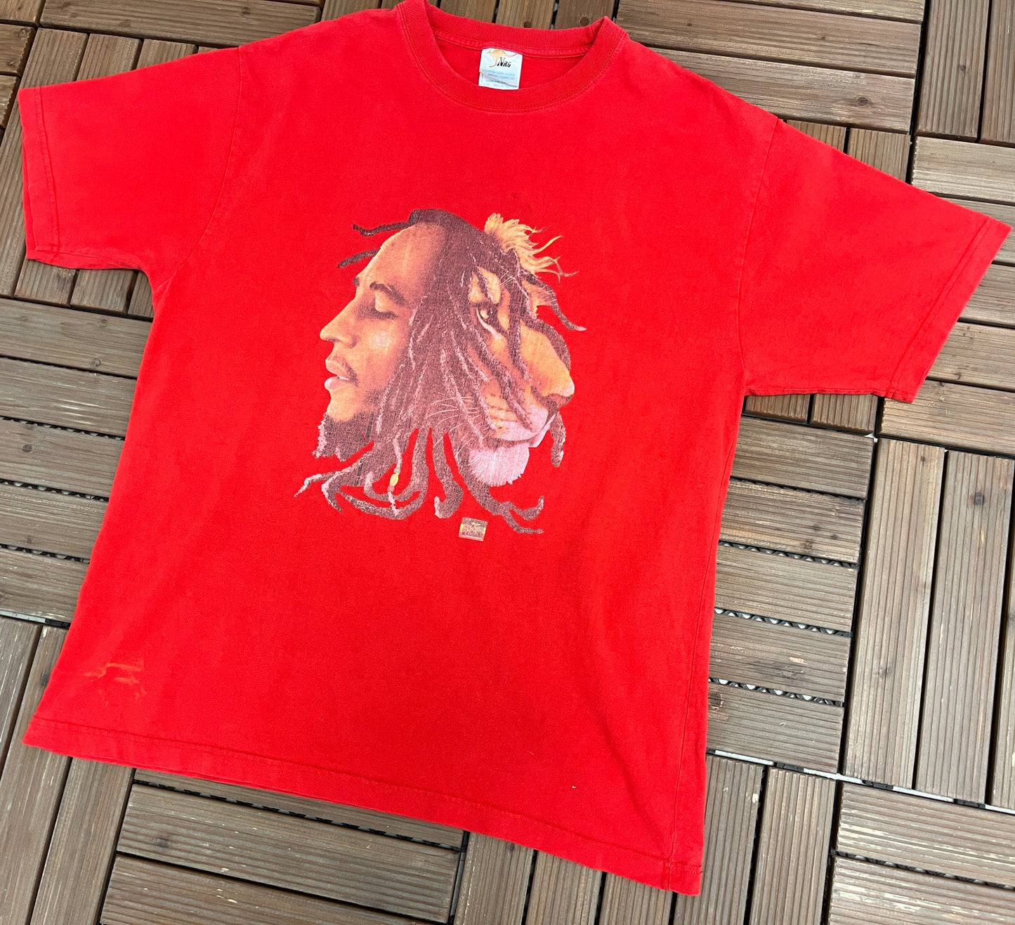 Bob Marley Half Lion Graphic Tee | Size XX-Large | Vintage 2000s Promotional Reggae Music Red T-Shirt |