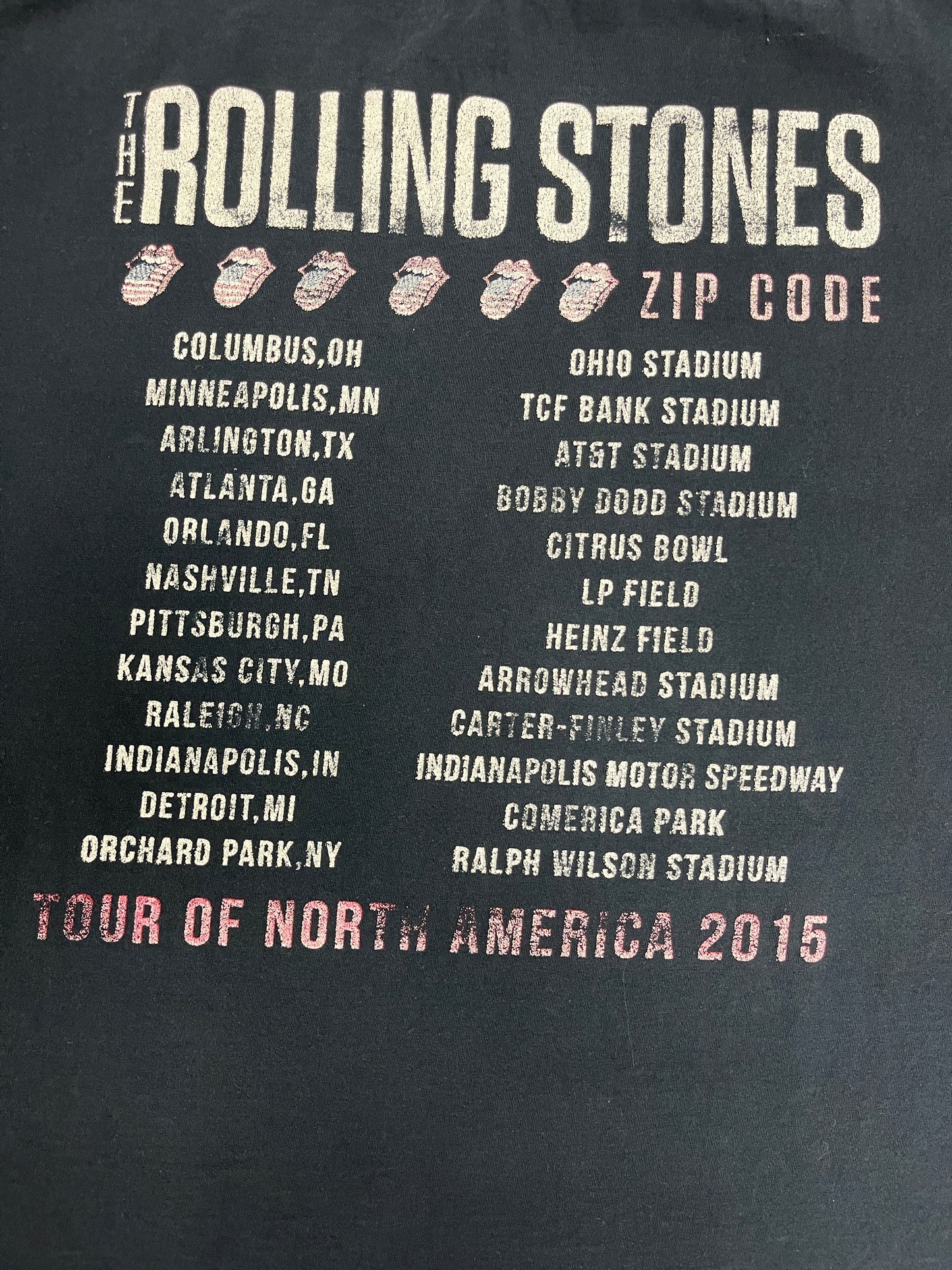 Rolling Stones Zip Code Tour 2015 Graphic Tee | Size Large | Vintage 2000s Rock Band Black T-Shirt |