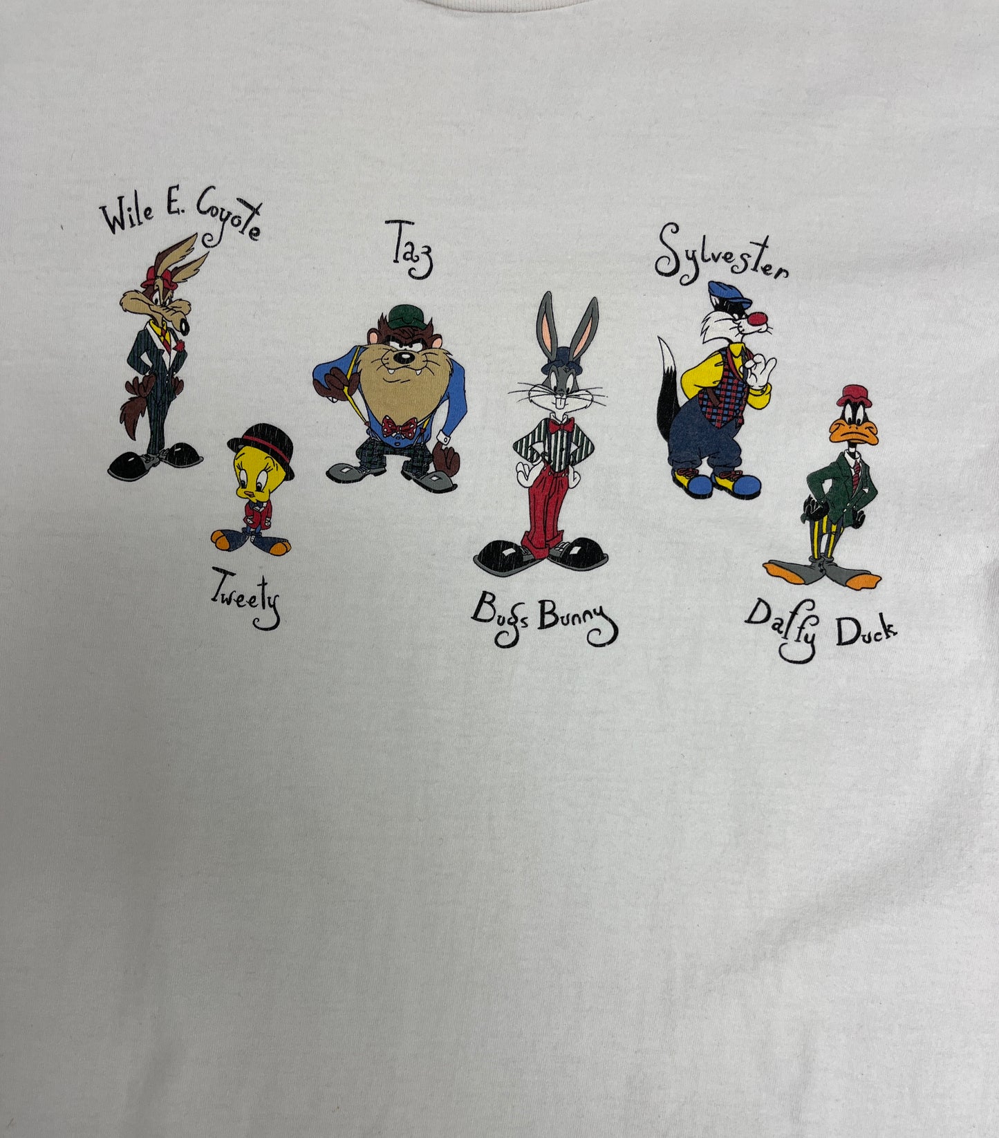 Warner Bros Characters Graphic Tee | Size Large | Vintage 1990s Single Stitch Cartoon White T-Shirt |