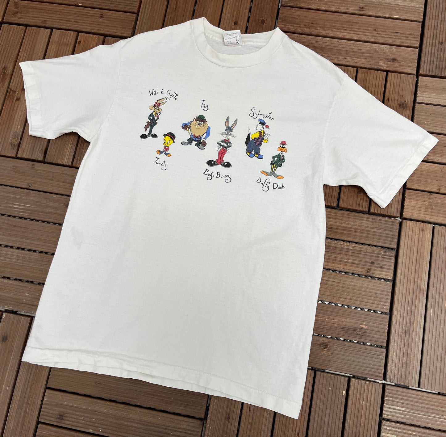 Warner Bros Characters Graphic Tee | Size Large | Vintage 1990s Single Stitch Cartoon White T-Shirt |