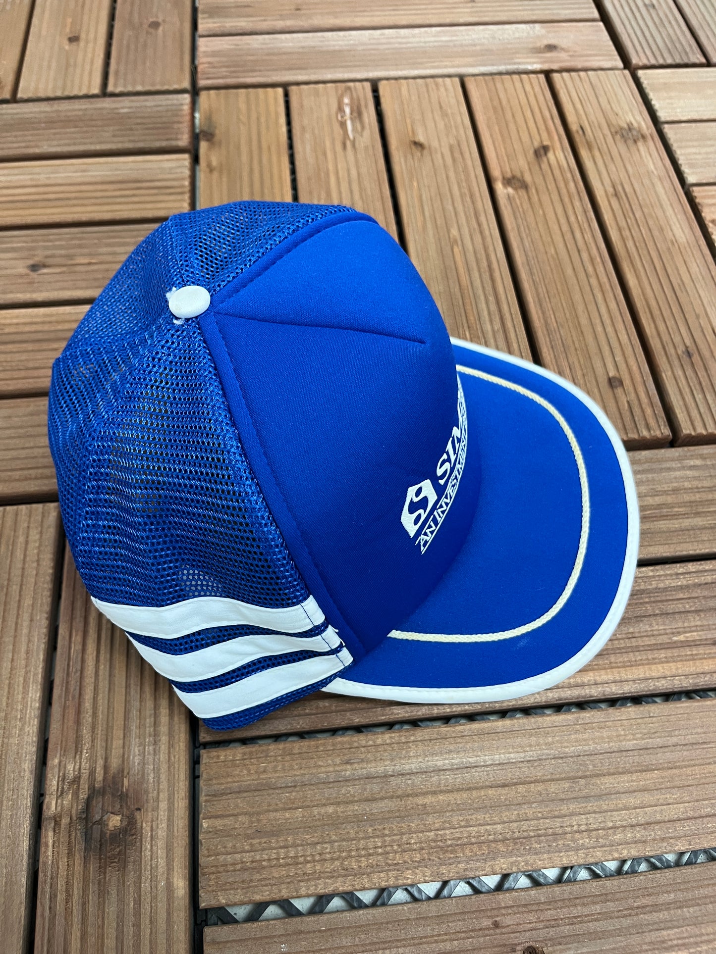 Simmons An Investment in Excellence Graphic Hat | Snap Back | Vintage 1990s Promotional Trucker Blue Cap |