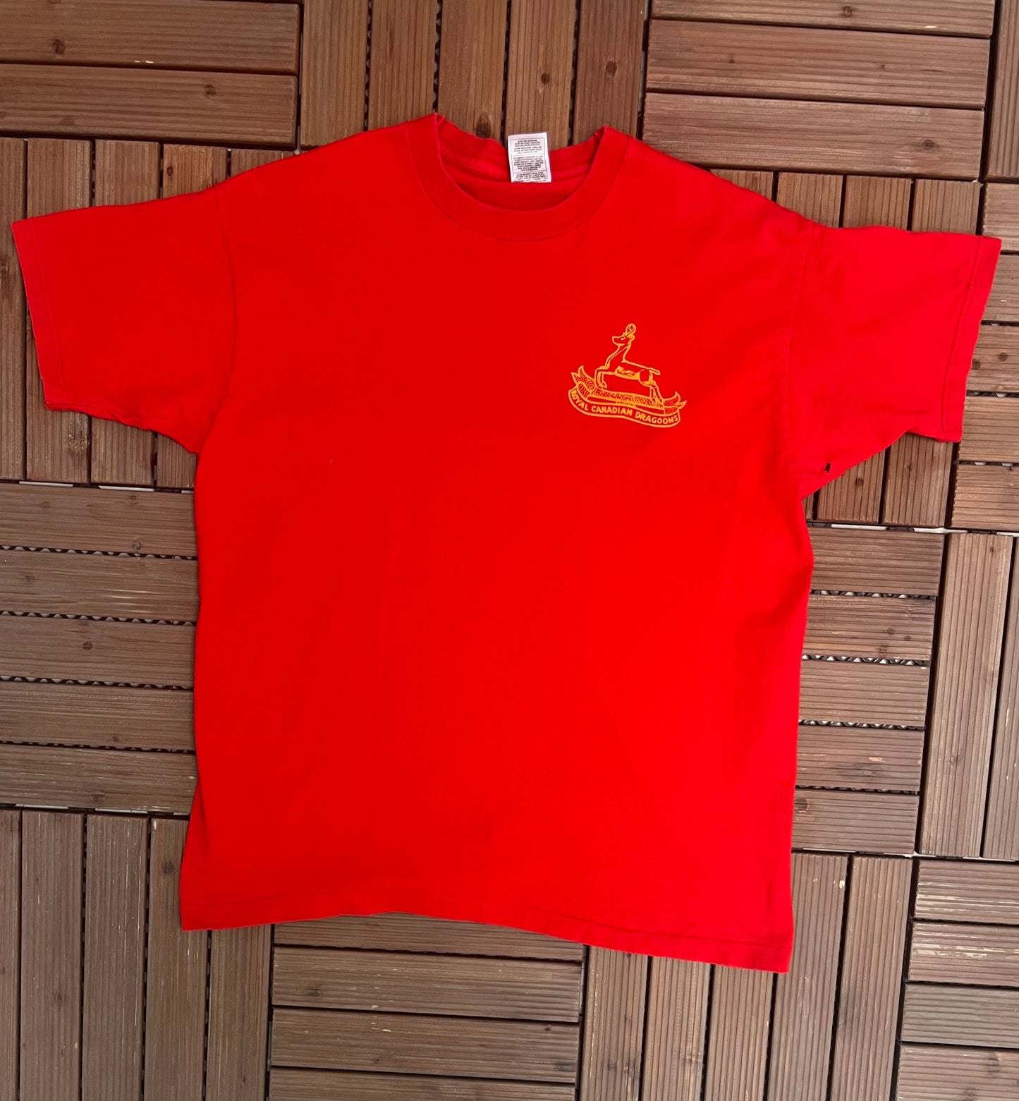 Royal Canadian Dragoons Graphic Tee | Size X-Large | Vintage 1990s Single Stitch Canadian Army Red T-Shirt |