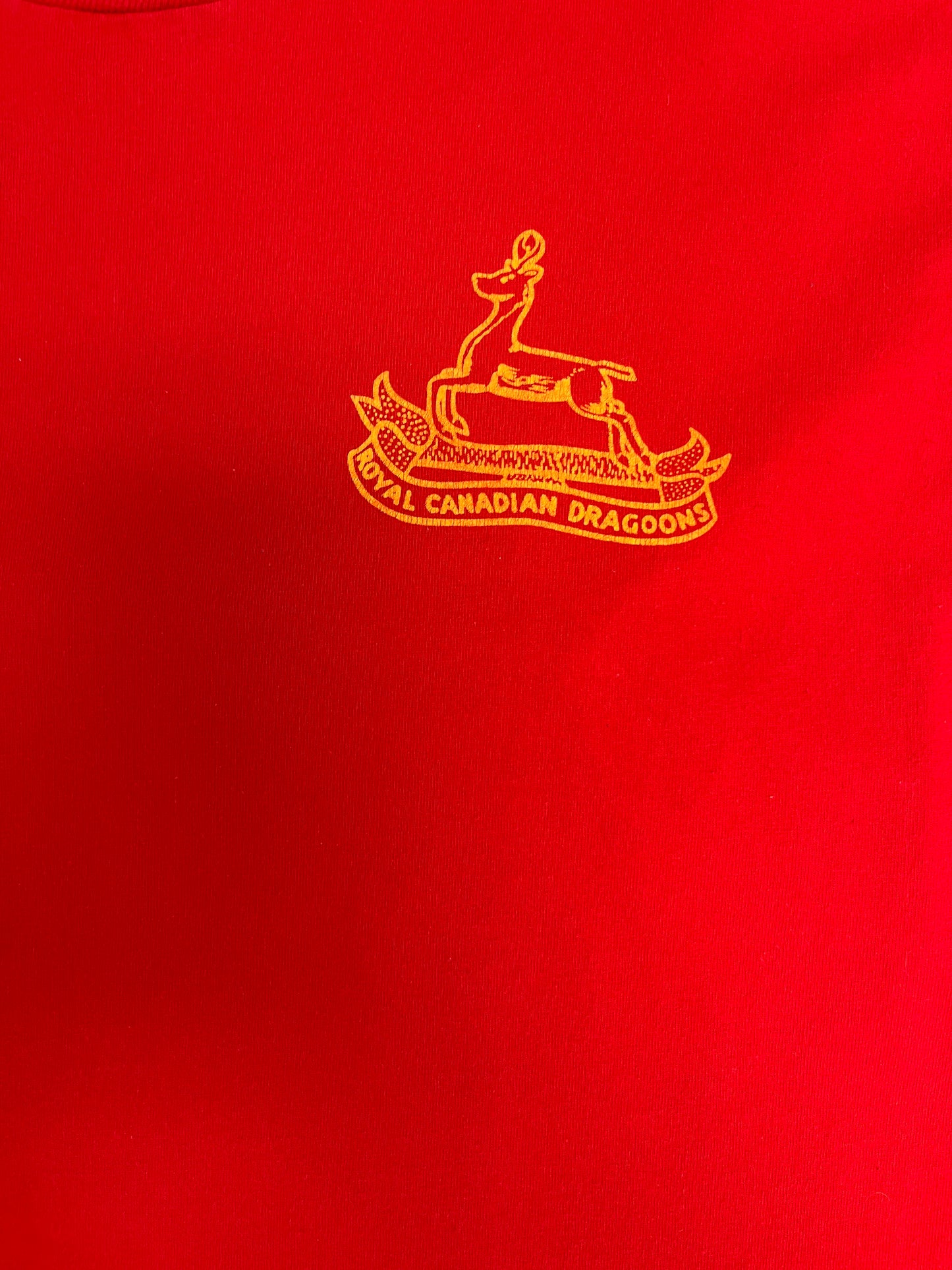 Royal Canadian Dragoons Graphic Tee | Size X-Large | Vintage 1990s Single Stitch Canadian Army Red T-Shirt |