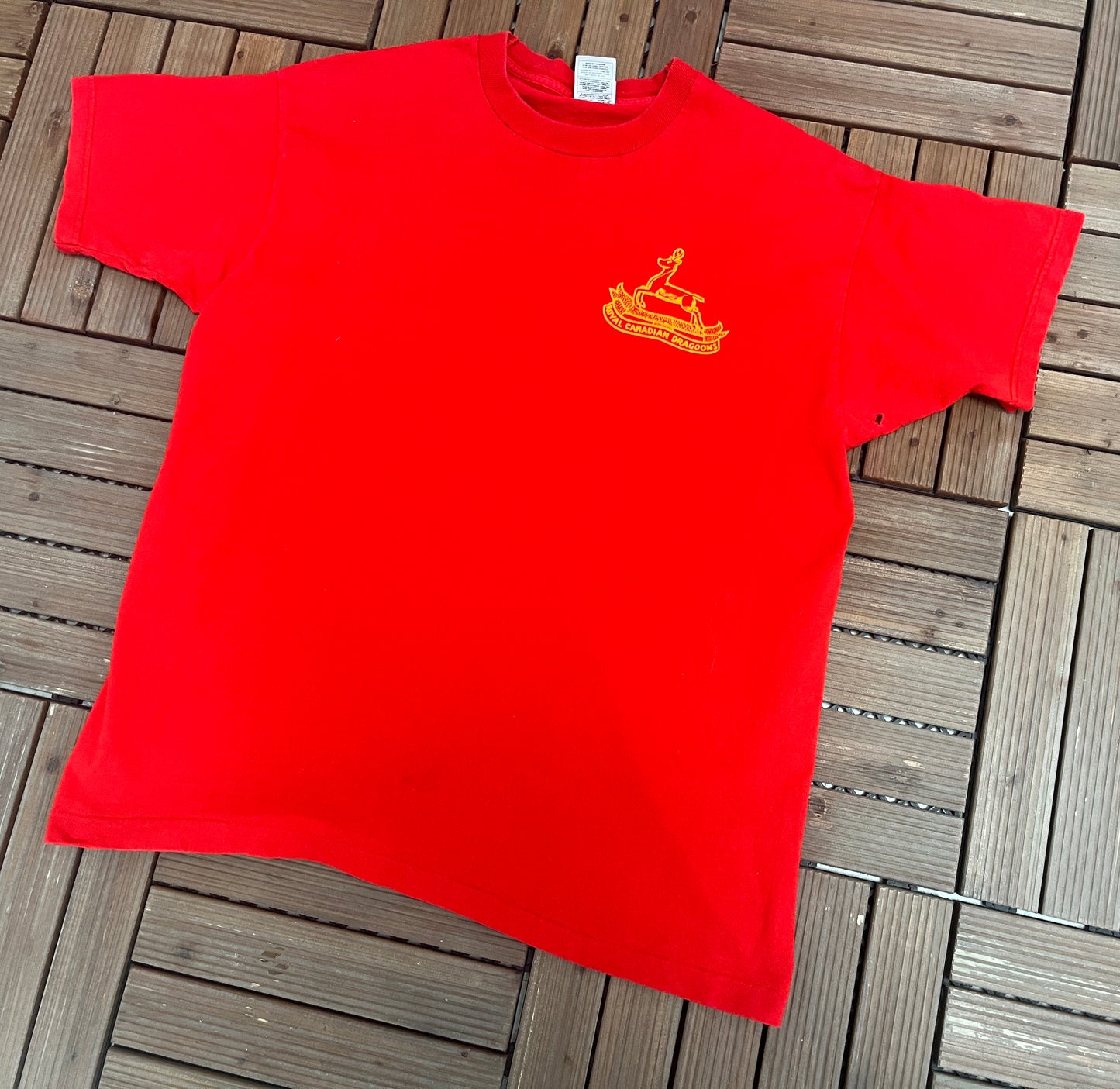 Royal Canadian Dragoons Graphic Tee | Size X-Large | Vintage 1990s Single Stitch Canadian Army Red T-Shirt |