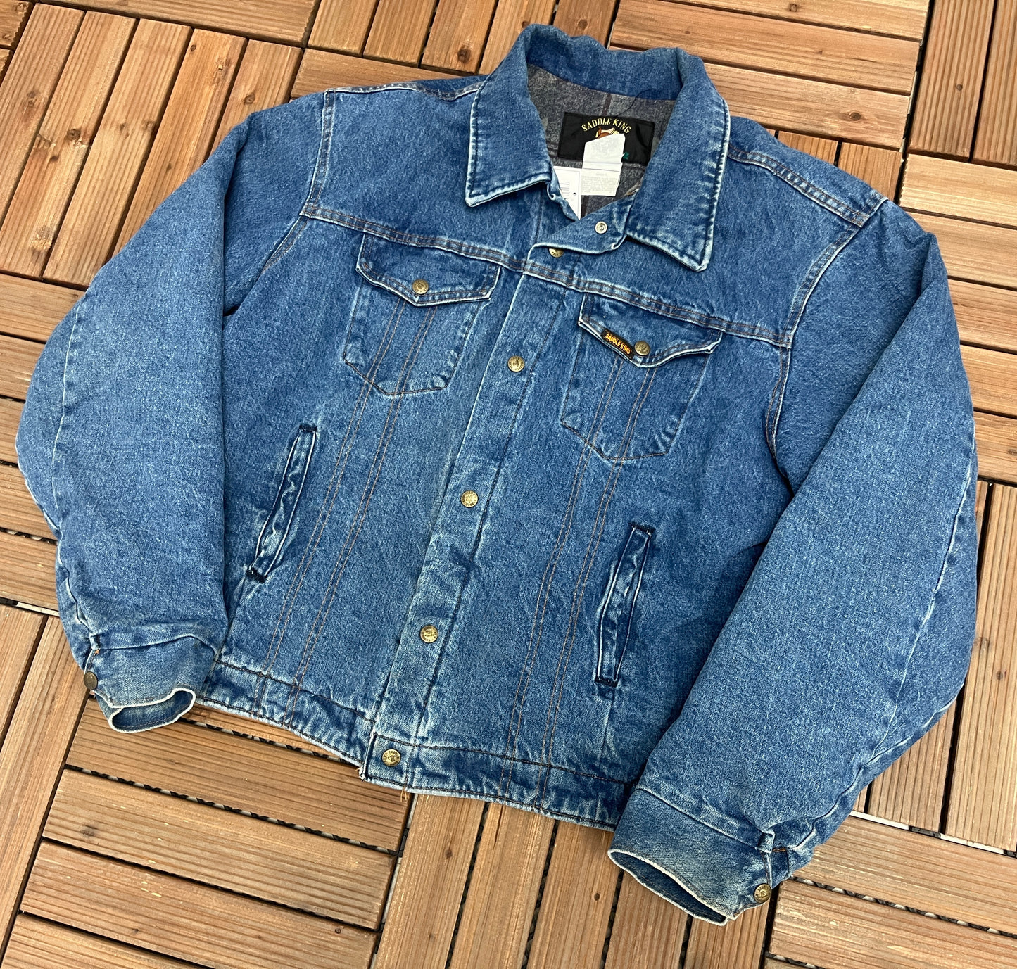 Saddle King Western by Key Blanket Denim Jacket | Size 48 / X-Large | Vintage 1990s Dark Blue Branded Jean Jacket |