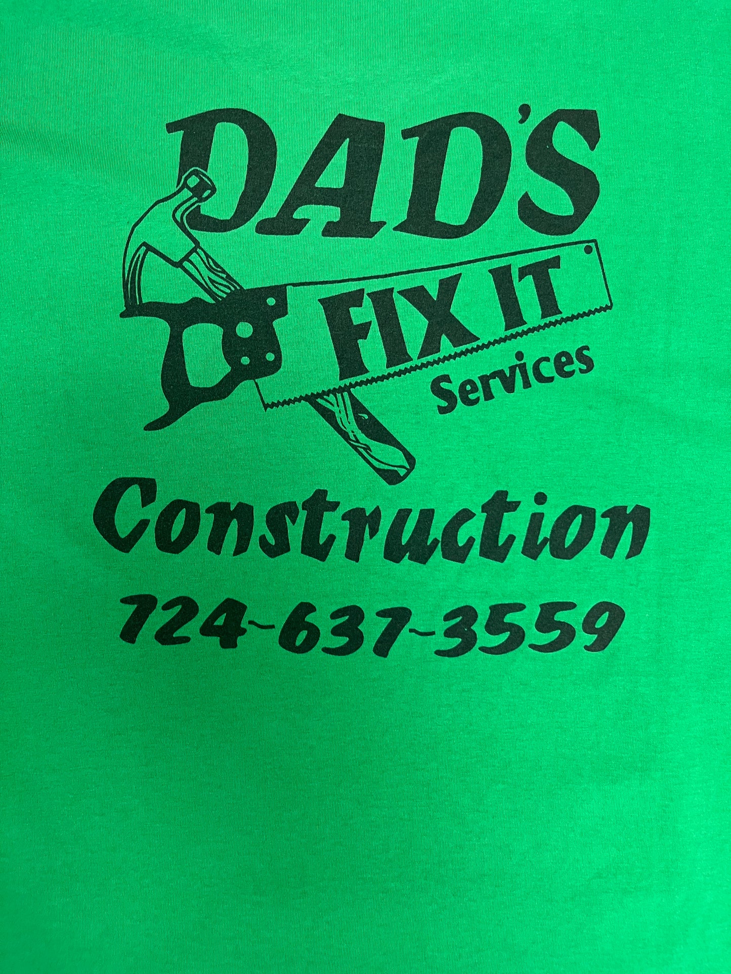 Dad's Fix It Construction Graphic Tee | Size X-Large | Vintage 1990s Single Stitch Green T-Shirt | Made in USA | Free Shipping to USA |