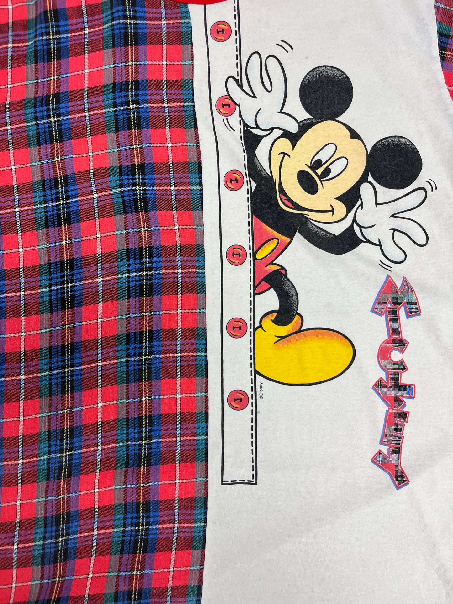 Mickey Mouse Plaid Graphic Tee | Size X-Large | Vintage 2000s Cartoon Promotional White T-Shirt |