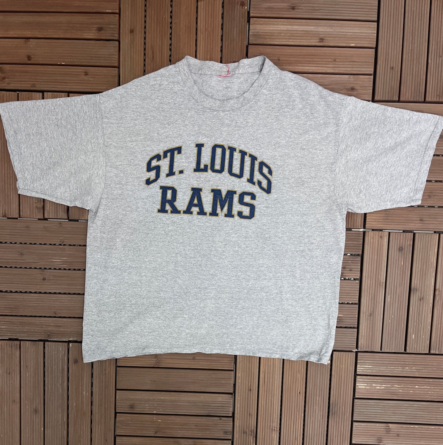 St. Louis Rams Spell Out Graphic Tee | Size X-Large | Vintage 2000s NFL Football Grey T-Shirt |