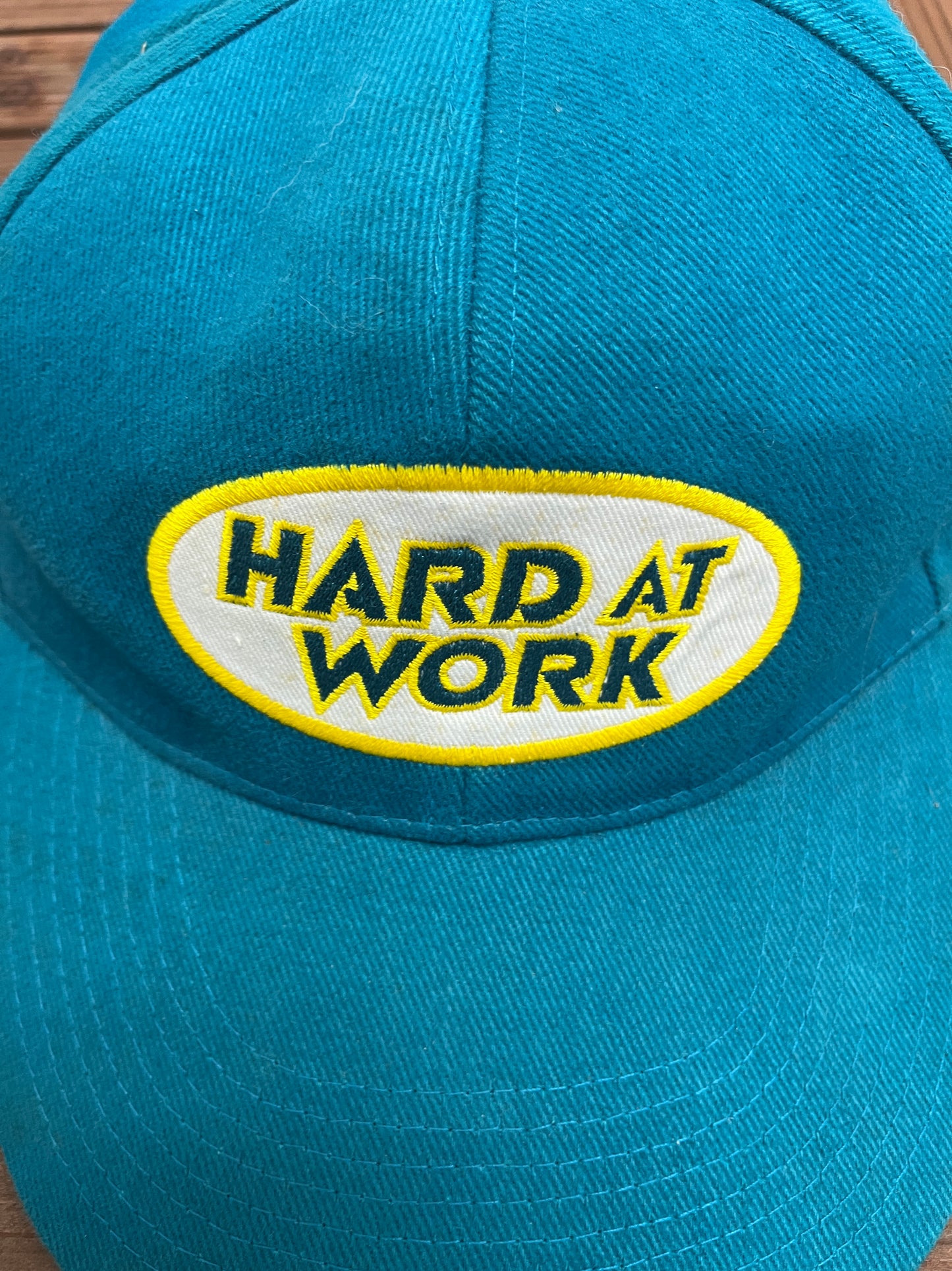 Hard At Work Embroidered Graphic Hat | Adjustable With Strap Back | Vintage 2000s Promotional Green Cap |