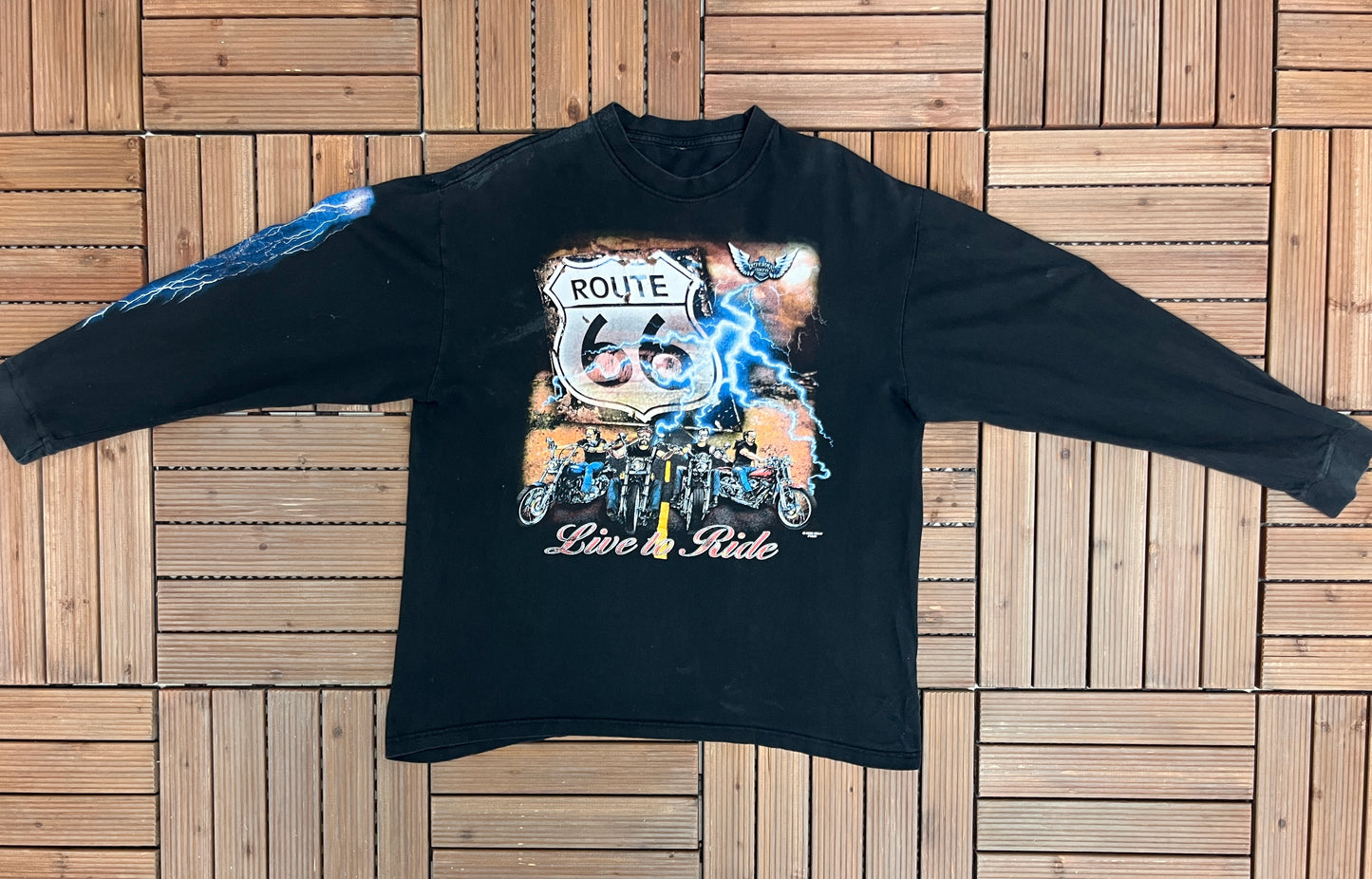 Route 66 Live To Ride Graphic Tee | Size X-Large | Vintage 2000s Biker Promotional Tourist Black T-Shirt |