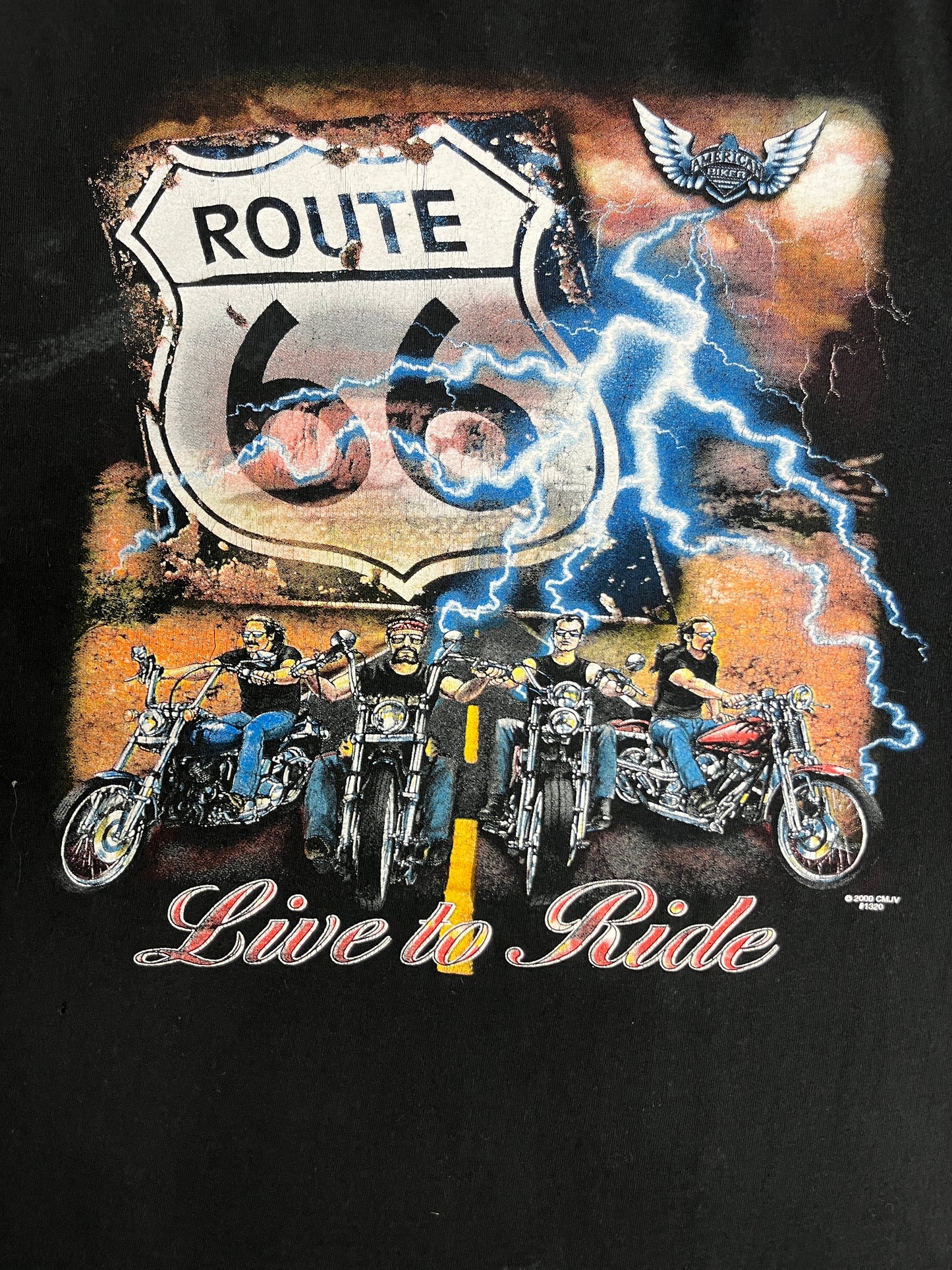 Route 66 Live To Ride Graphic Tee | Size X-Large | Vintage 2000s Biker Promotional Tourist Black T-Shirt |
