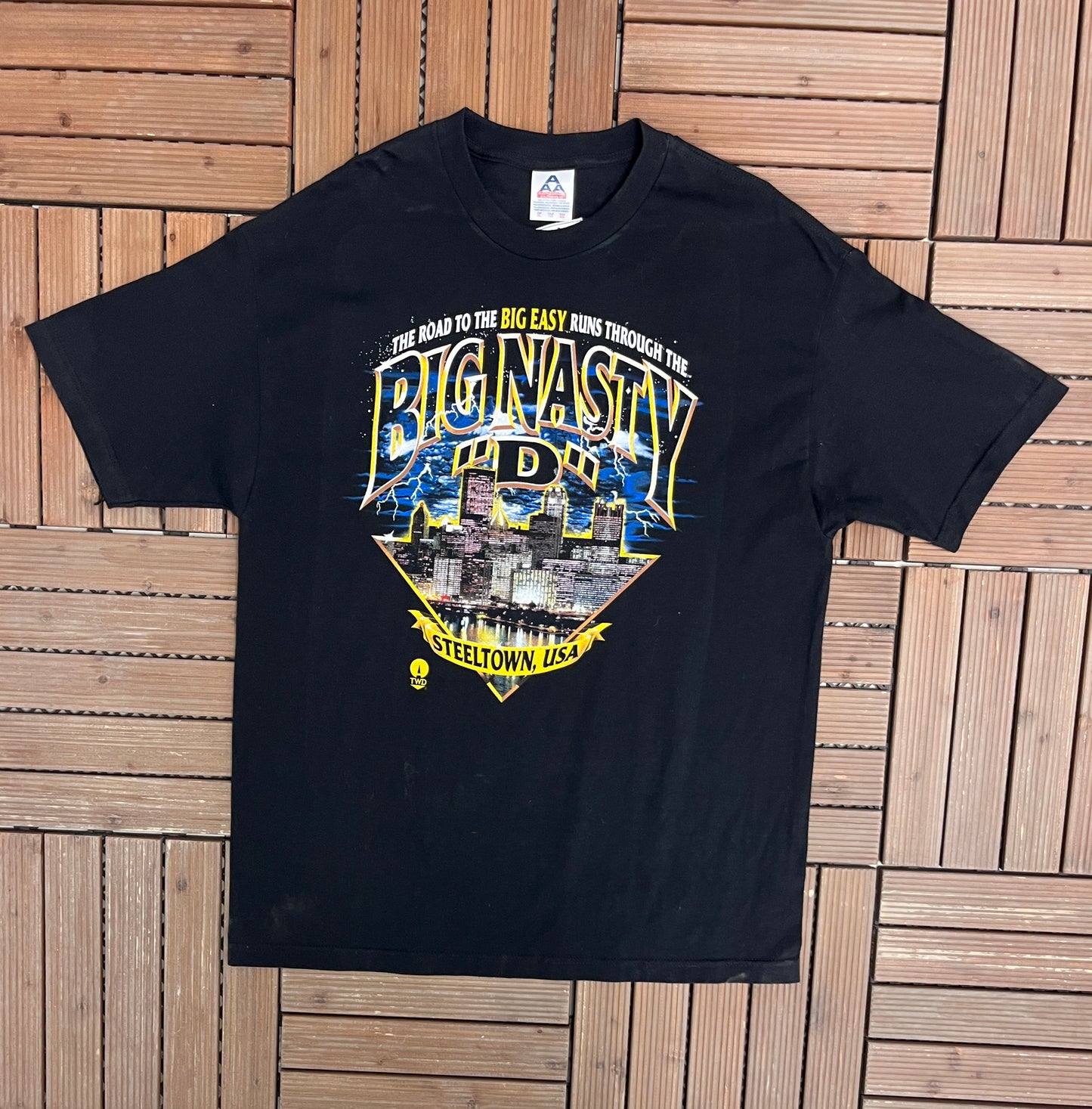 Pittsburgh Steelers Big Nasty "D" Graphic Tee | Size X-Large | Vintage 2000s NFL Football Black T-Shirt |