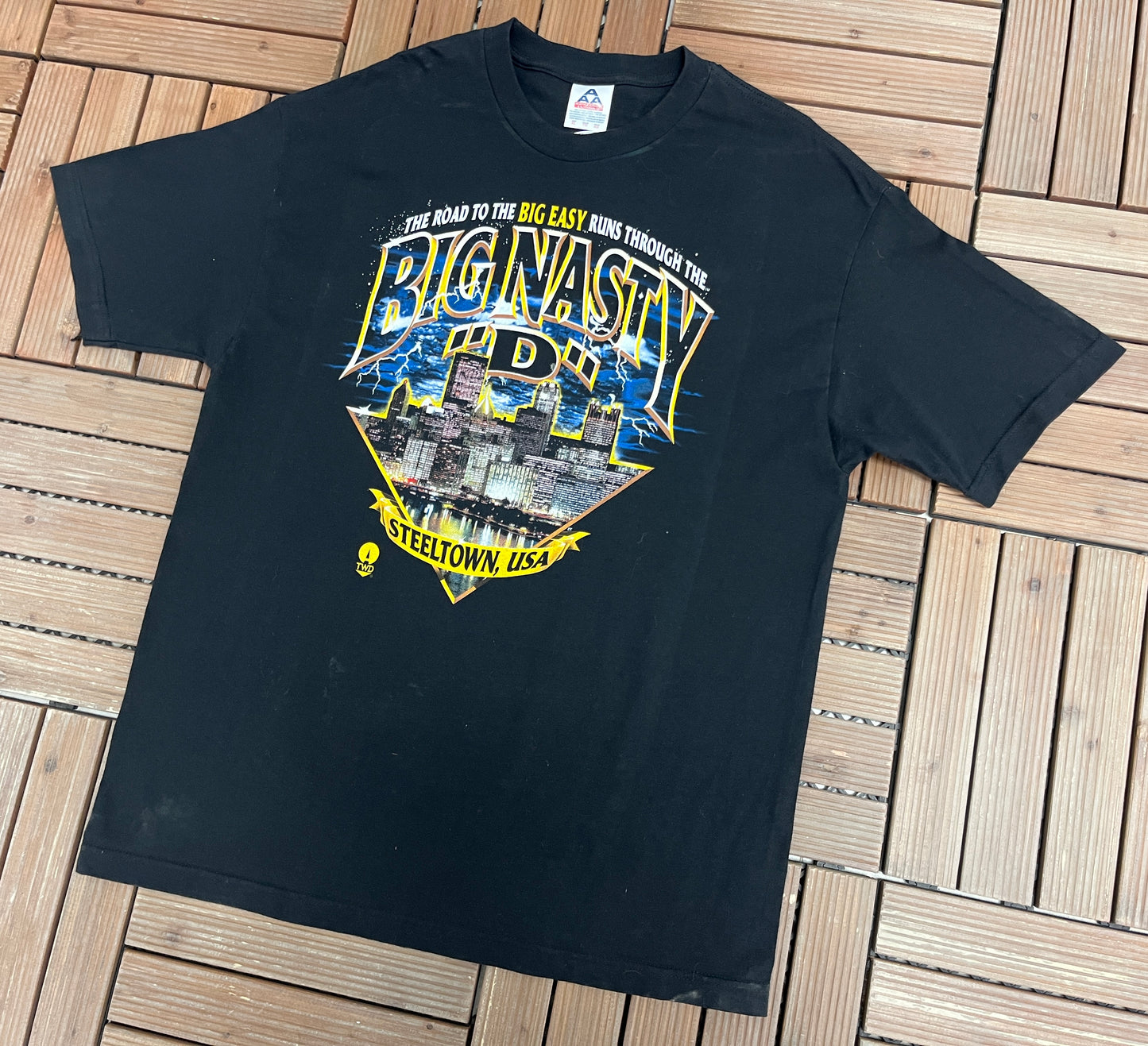 Pittsburgh Steelers Big Nasty "D" Graphic Tee | Size X-Large | Vintage 2000s NFL Football Black T-Shirt |