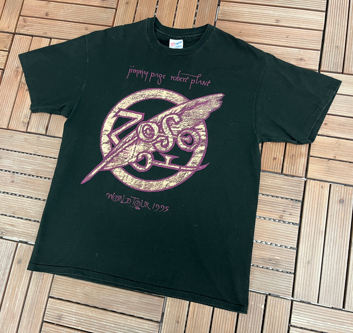 Jimmy Page & Robert Plant Zoso World Tour 1995 Graphic Tee | Size X-Large | Vintage 1990s Rock Band Black T-Shirt |