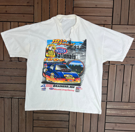 18th Annual NHRA Nationals 1999 Graphic Tee | Size X-Large | Vintage 1990s NHRA Racing White T-Shirt |