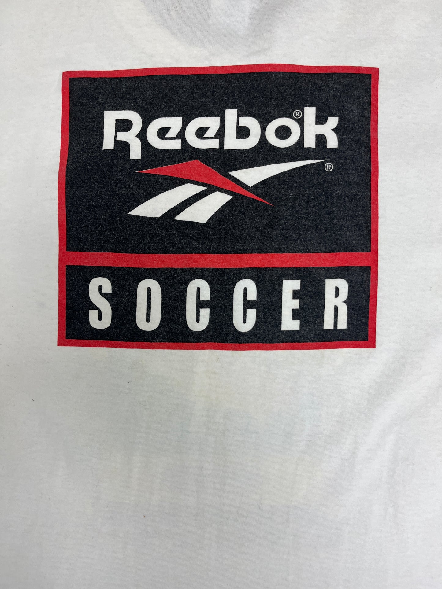 Brittania Soccer Camps Reebok Soccer Graphic Tee | Size Large | Vintage 1990s Branded Soccer Football White T-Shirt | Free Shipping to USA |