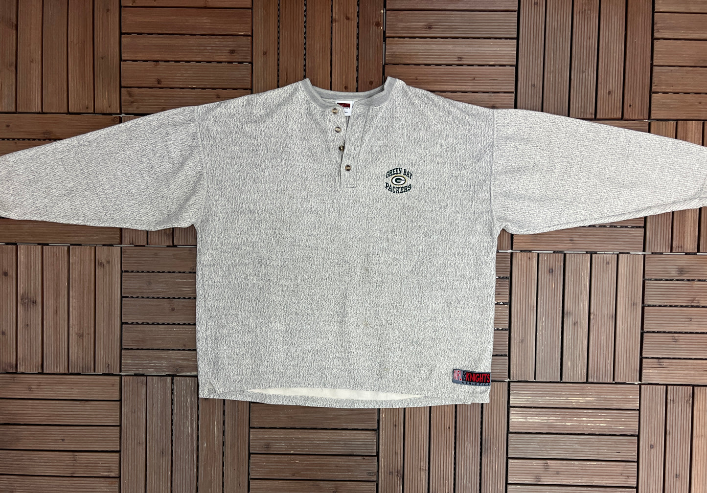 Green Bay Packers Embroidered Graphic Quarter Button Sweater | Size X-Large | Vintage 1990s NFL Football Grey Sweater |