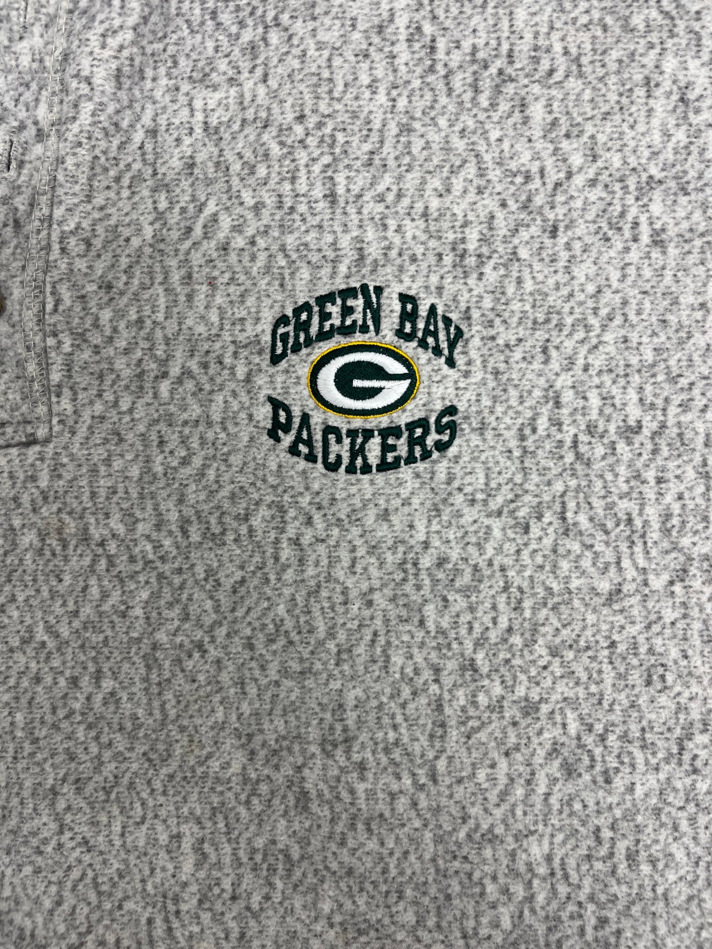 Green Bay Packers Embroidered Graphic Quarter Button Sweater | Size X-Large | Vintage 1990s NFL Football Grey Sweater |