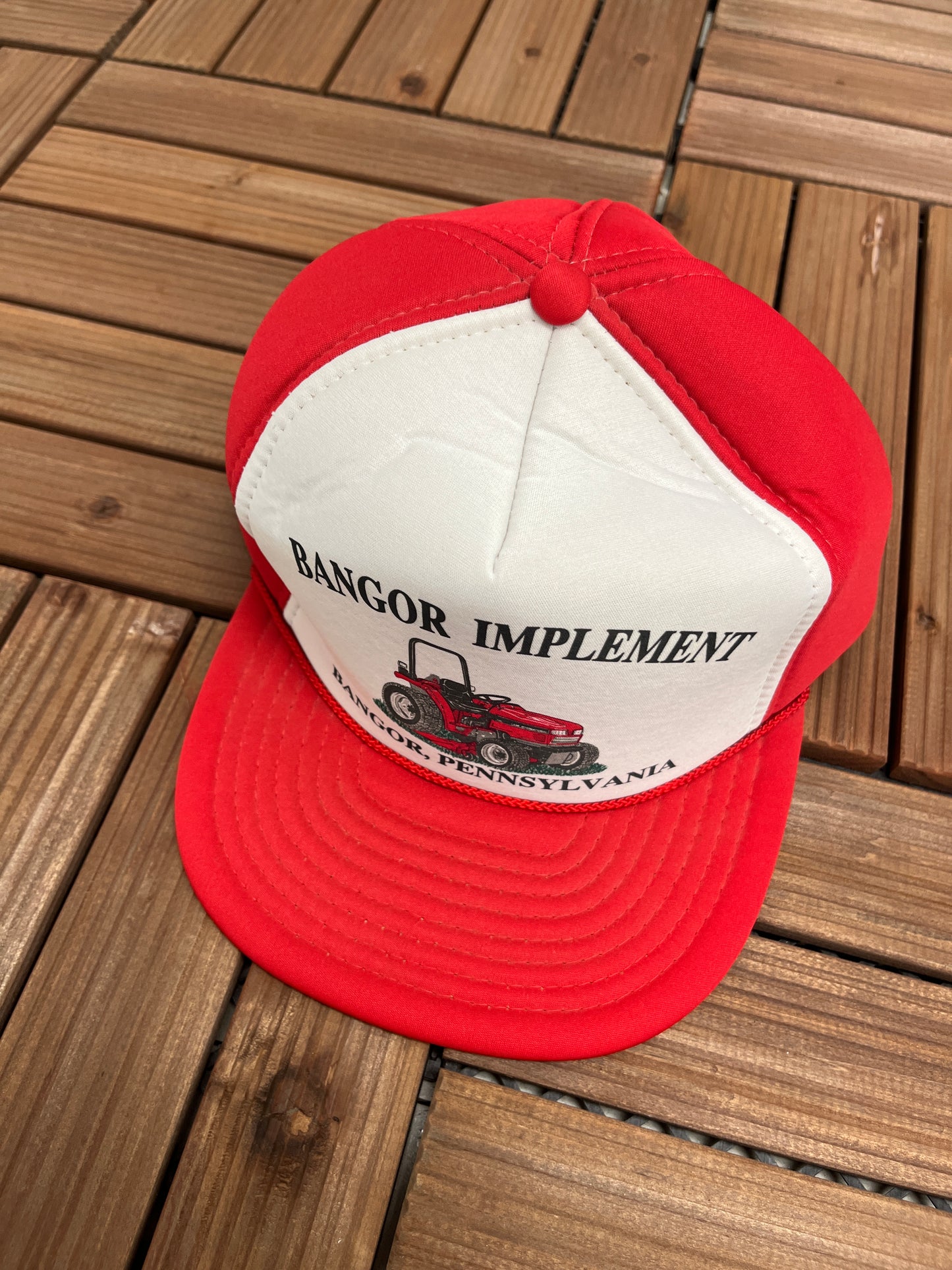 Bangor Implement Bangor, Pennsylvania Graphic Hat | Adjustable With Snap Back | Vintage 1990s Promotional Trucker Cap |