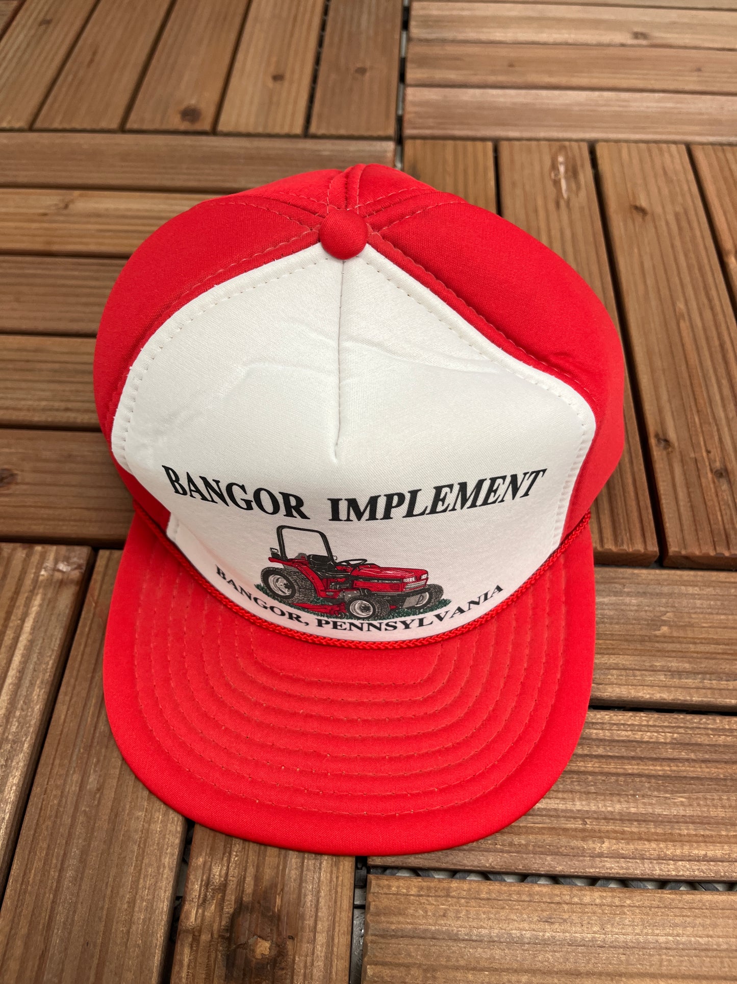 Bangor Implement Bangor, Pennsylvania Graphic Hat | Adjustable With Snap Back | Vintage 1990s Promotional Trucker Cap |