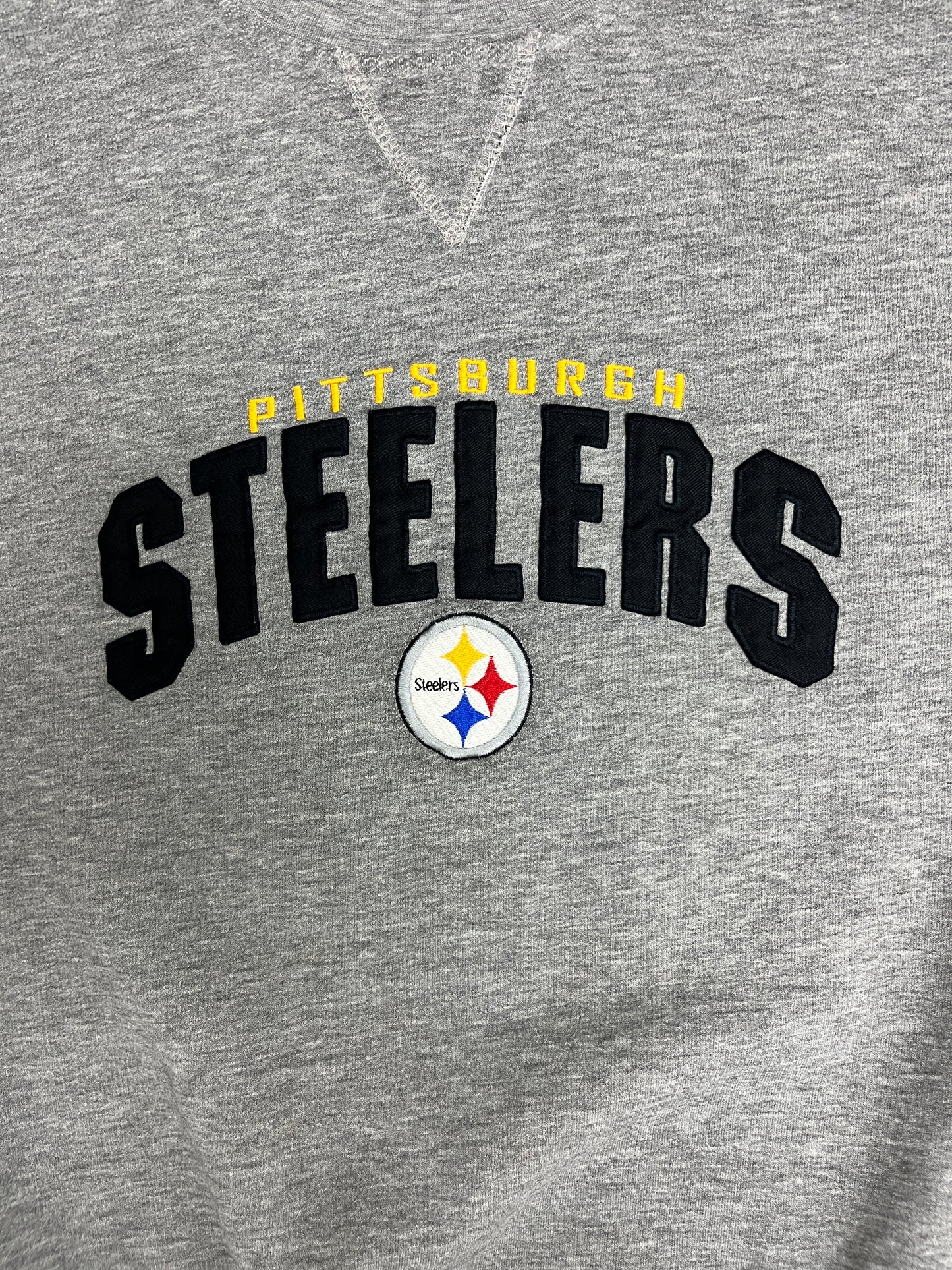 Pittsburgh Steelers Stitched Graphic Crewneck | Size Large | Vintage 1990s NFL Football Grey Sweater |