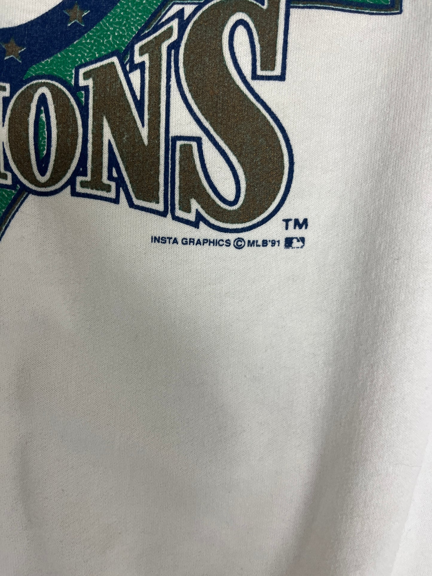 Minnesota Twins American League Champions Graphic Crewneck | Size Large | Vintage 1990s MLB Baseball White Sweater |