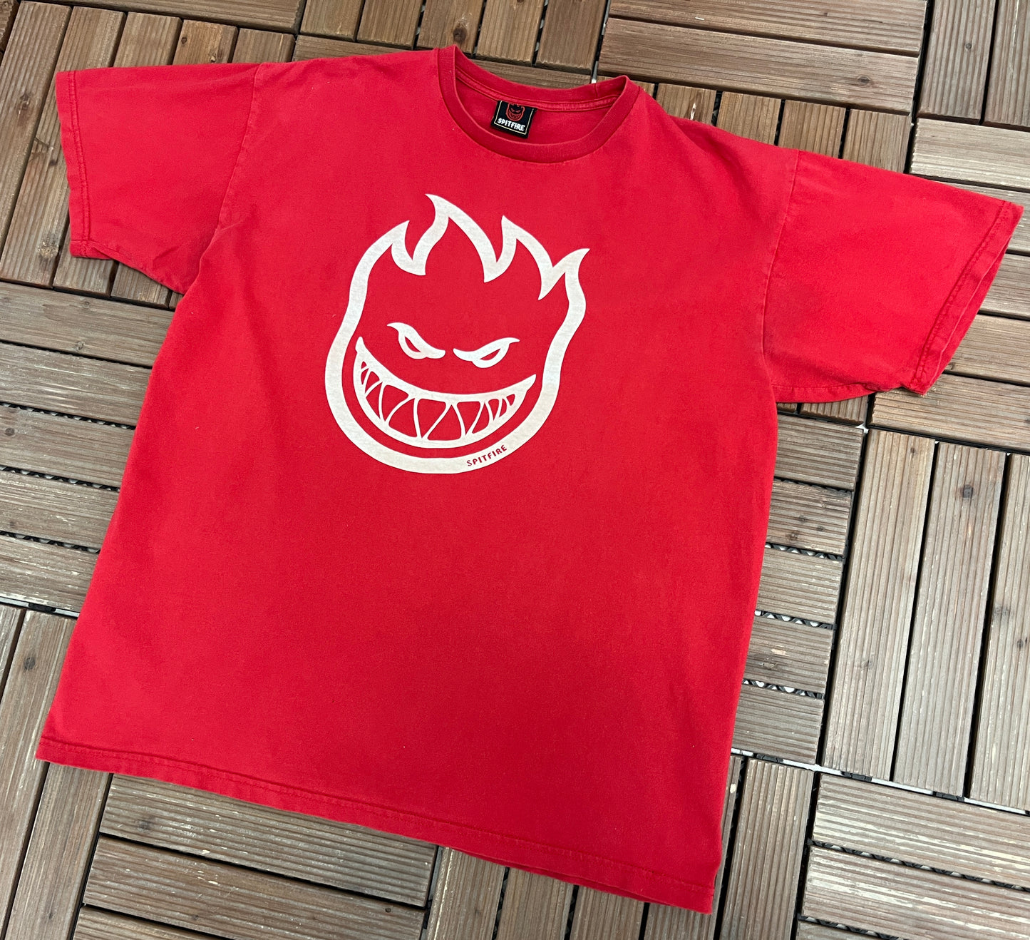 Spitfire Skateboarding Graphic Tee | Size Large | Vintage 2000s Branded Red T-Shirt |