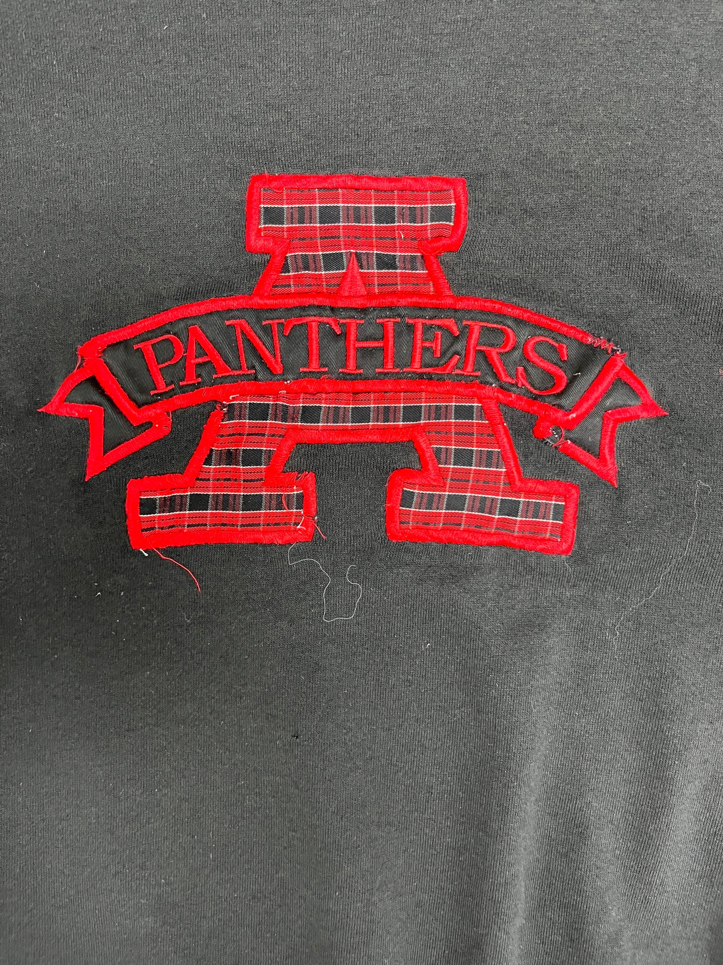 Panthers Embroidered Graphic Crewneck | Size Large | Vintage 1990s High School Football Black Sweater |