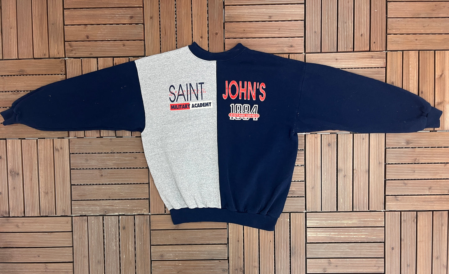 Saint John's Military Academy Graphic Crewneck | Size X-Large | Vintage 1990s Military Promotional Blue Sweater |