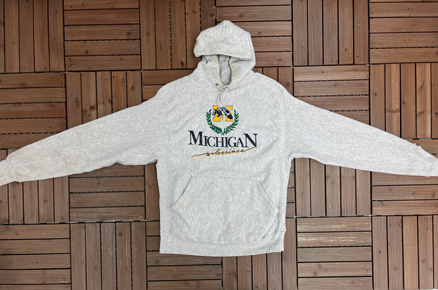 Michigan Wolverines Graphic Hoodie | Size X-Large | Vintage 1990s College Sports Grey Sweater |