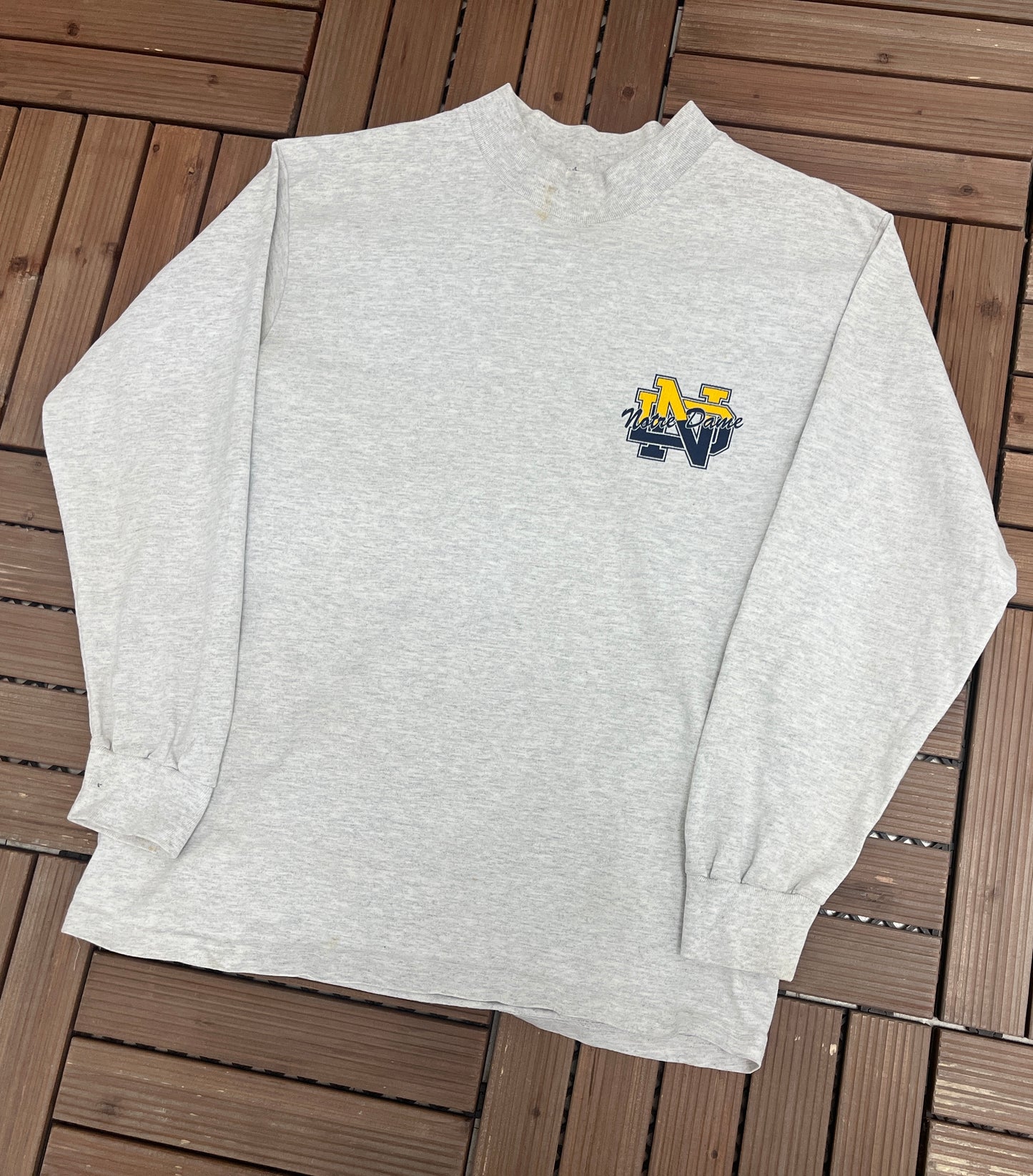 Notre Dame Fighting Irish Graphic Tee | Size Large | Vintage 1990 College Grey Long Sleeve T-Shirt | |