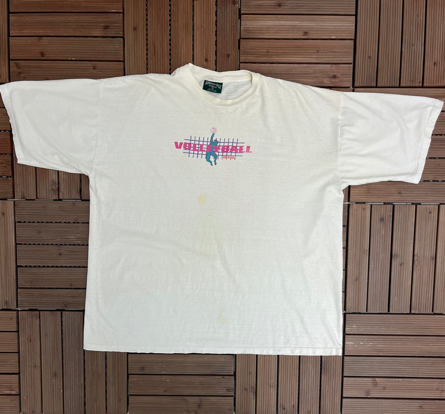 Volleyball Above The Net Graphic Tee | Size X-Large | Vintage 1990s Promotional Sports White T-Shirt |