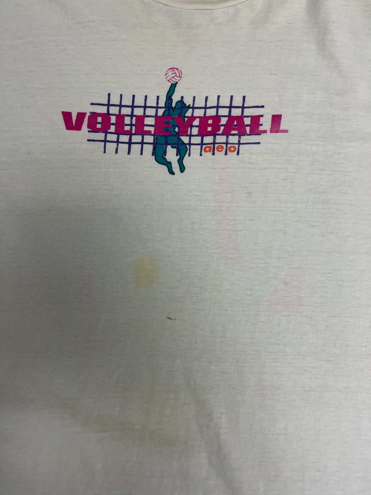 Volleyball Above The Net Graphic Tee | Size X-Large | Vintage 1990s Promotional Sports White T-Shirt |