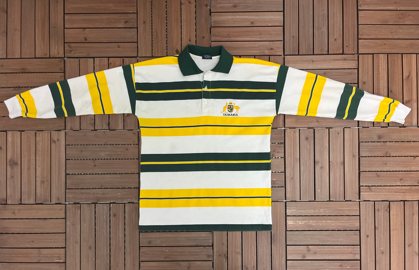 Tasmania, Australia Embroidered Rugby Jersey | Size Medium | Vintage 1990s Striped Rugby T-Shirt |