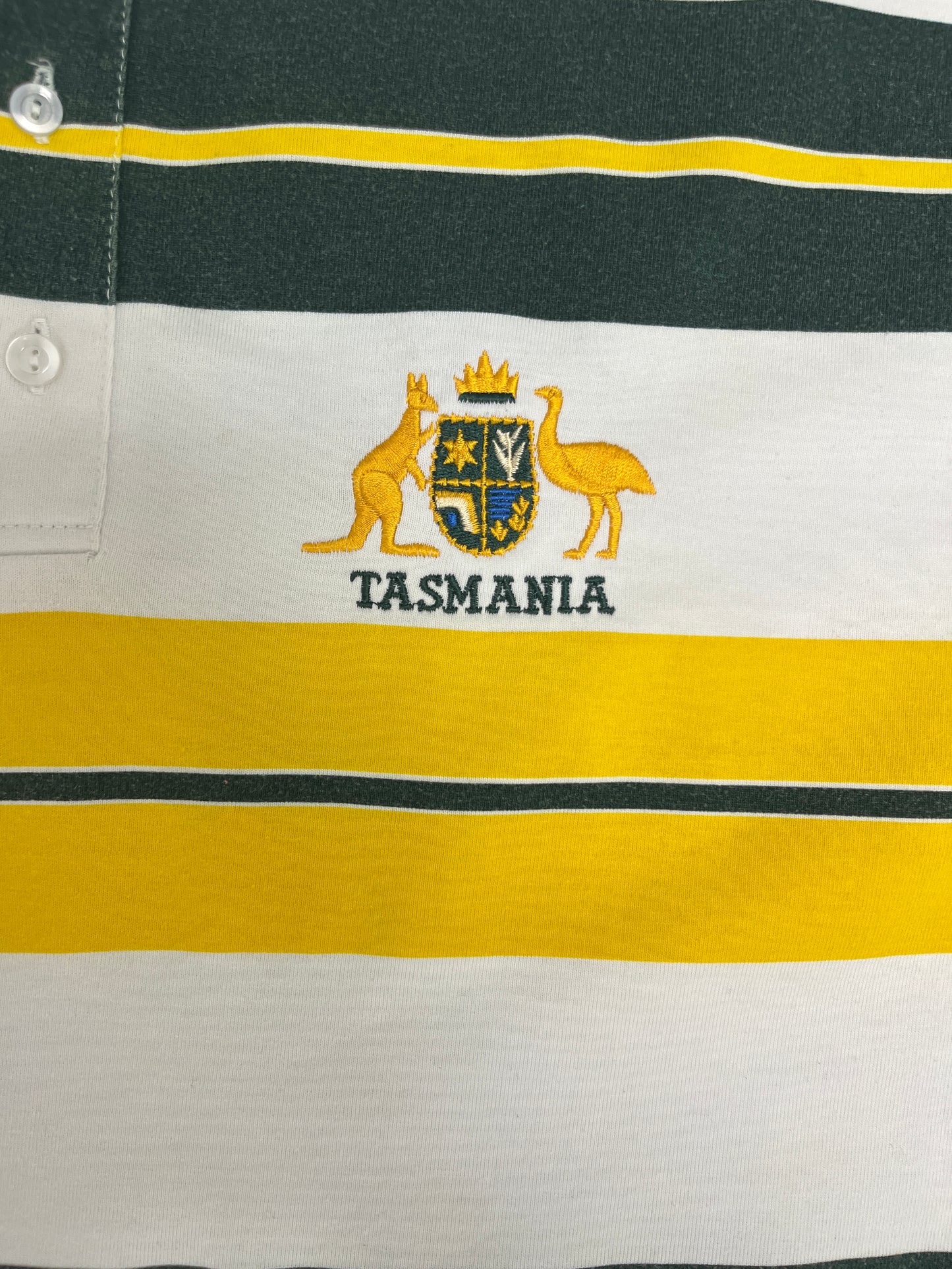 Tasmania, Australia Embroidered Rugby Jersey | Size Medium | Vintage 1990s Striped Rugby T-Shirt |