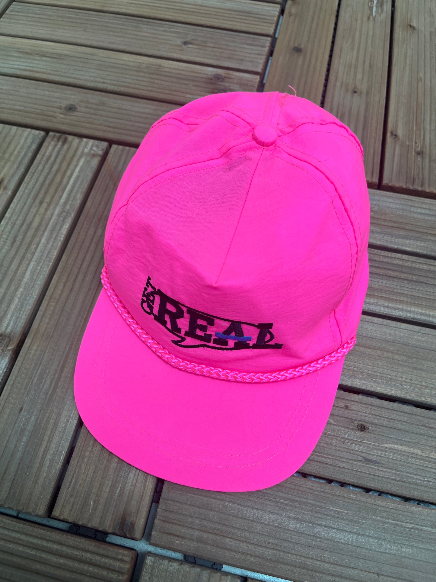 Get Real Embroidered Graphic Hat | Adjustable With Snap Back | Vintage 1990s Promotional Pink Cap |