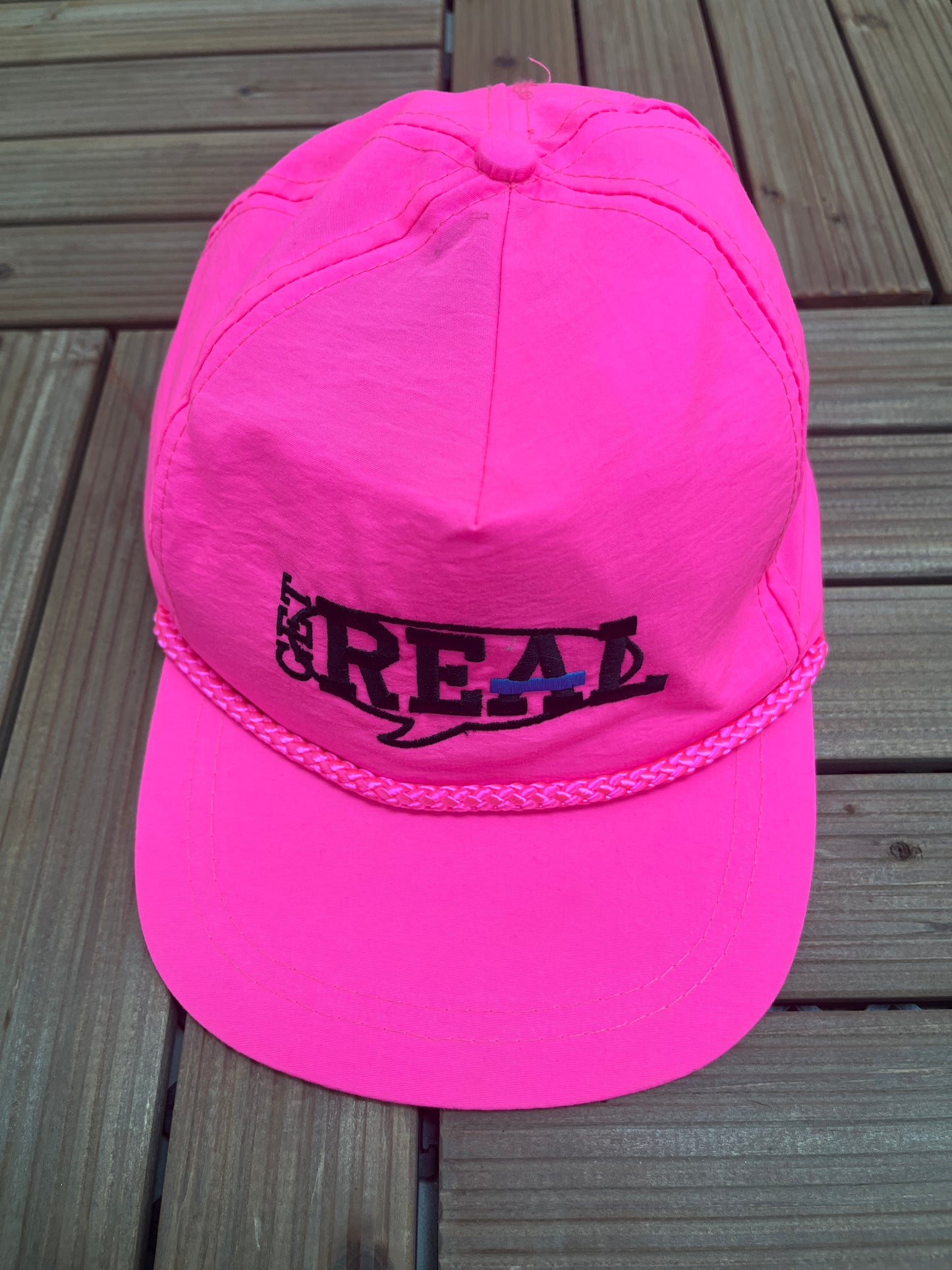 Get Real Embroidered Graphic Hat | Adjustable With Snap Back | Vintage 1990s Promotional Pink Cap |