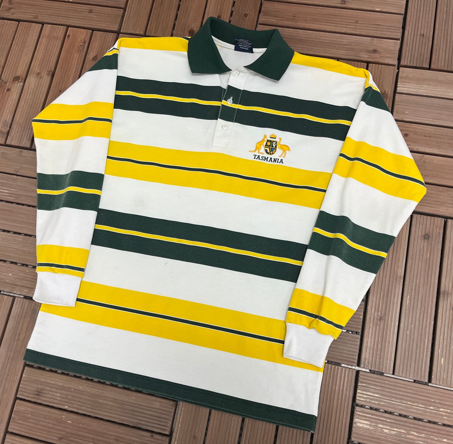 Tasmania, Australia Embroidered Rugby Jersey | Size Medium | Vintage 1990s Striped Rugby T-Shirt |