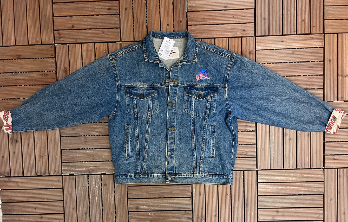 Planet Hollywood Stitched Denim Jacket | Size X-Large | Vintage 1990s Blue Promotional Jean Jacket |
